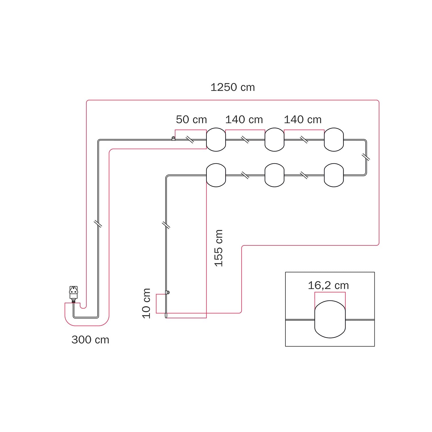 Catena luminosa 6 punti luce da esterno IP67 Bianco Sabbia con spina UK - Marina6 Cherry 140 cm