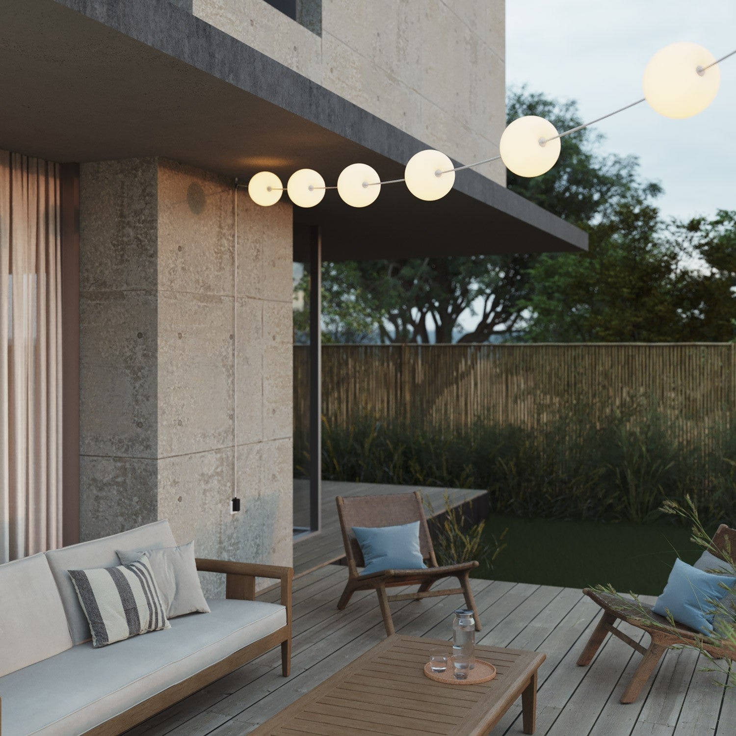 Catena luminosa 6 punti luce da esterno IP67 Bianco Sabbia con spina UK - Marina6 Cherry 70 cm