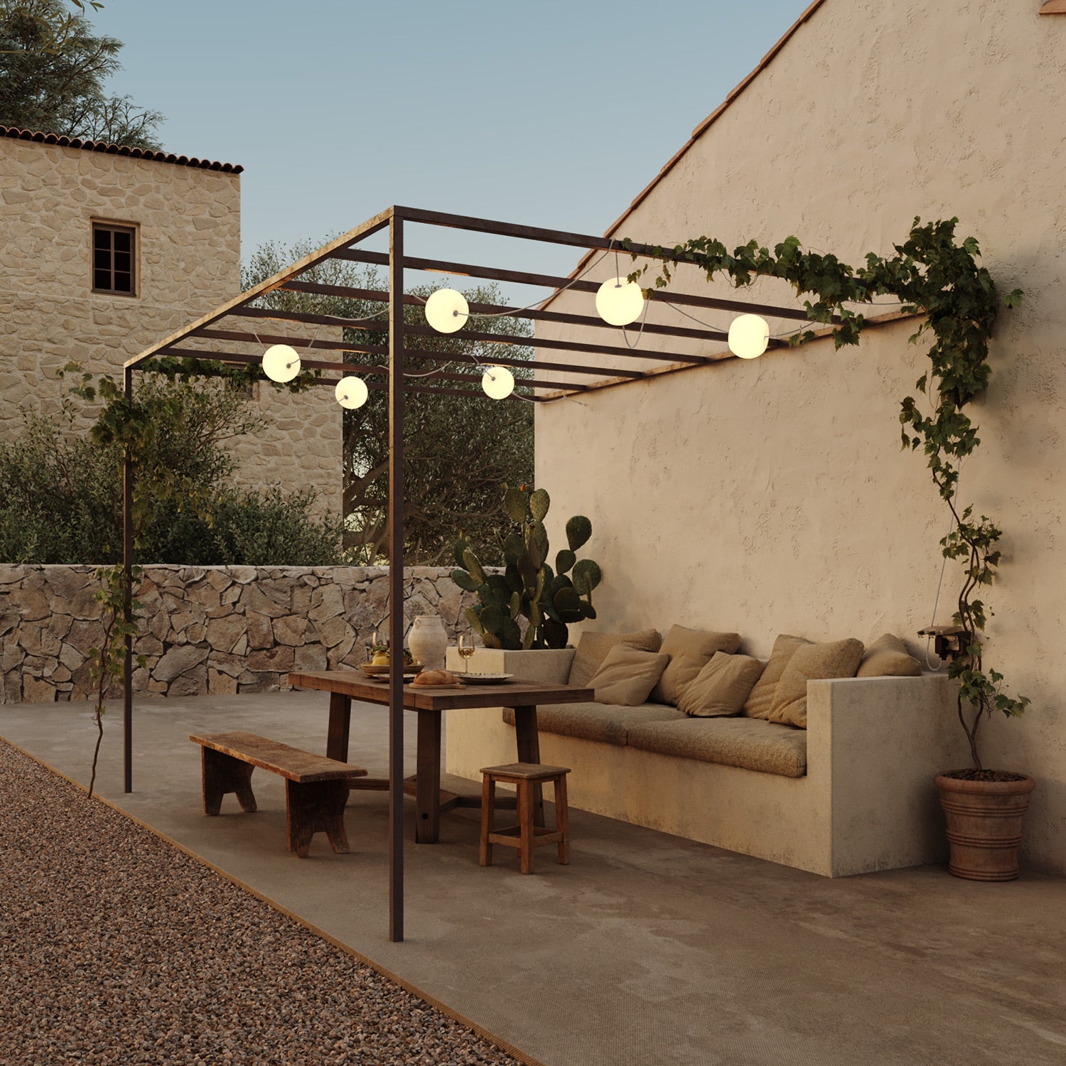 Catena luminosa 6 punti luce da esterno IP67 Bianco Sabbia con spina UK - Marina6 Cherry 140 cm