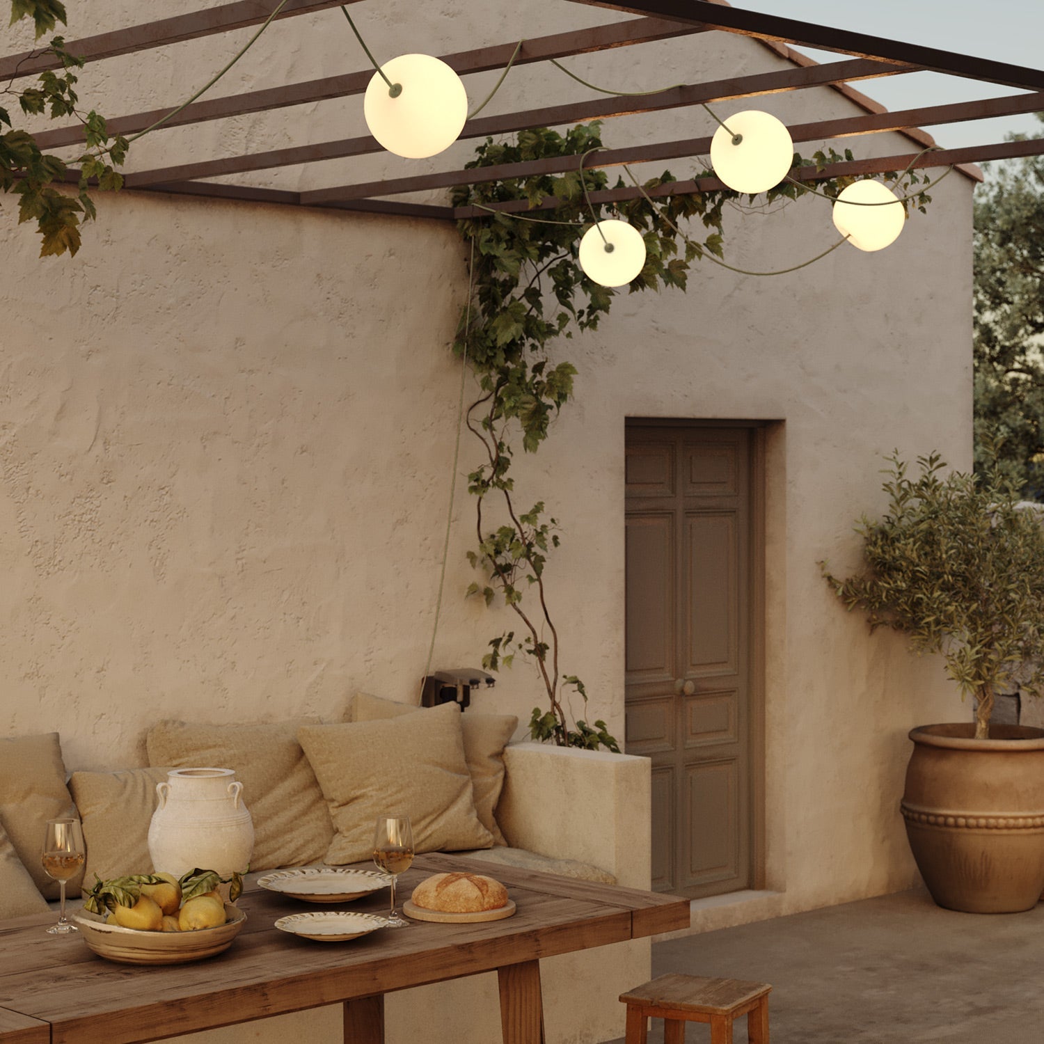 Catena luminosa 6 punti luce da esterno IP67 Verde Oliva con spina UK - Marina6 Cherry 140 cm