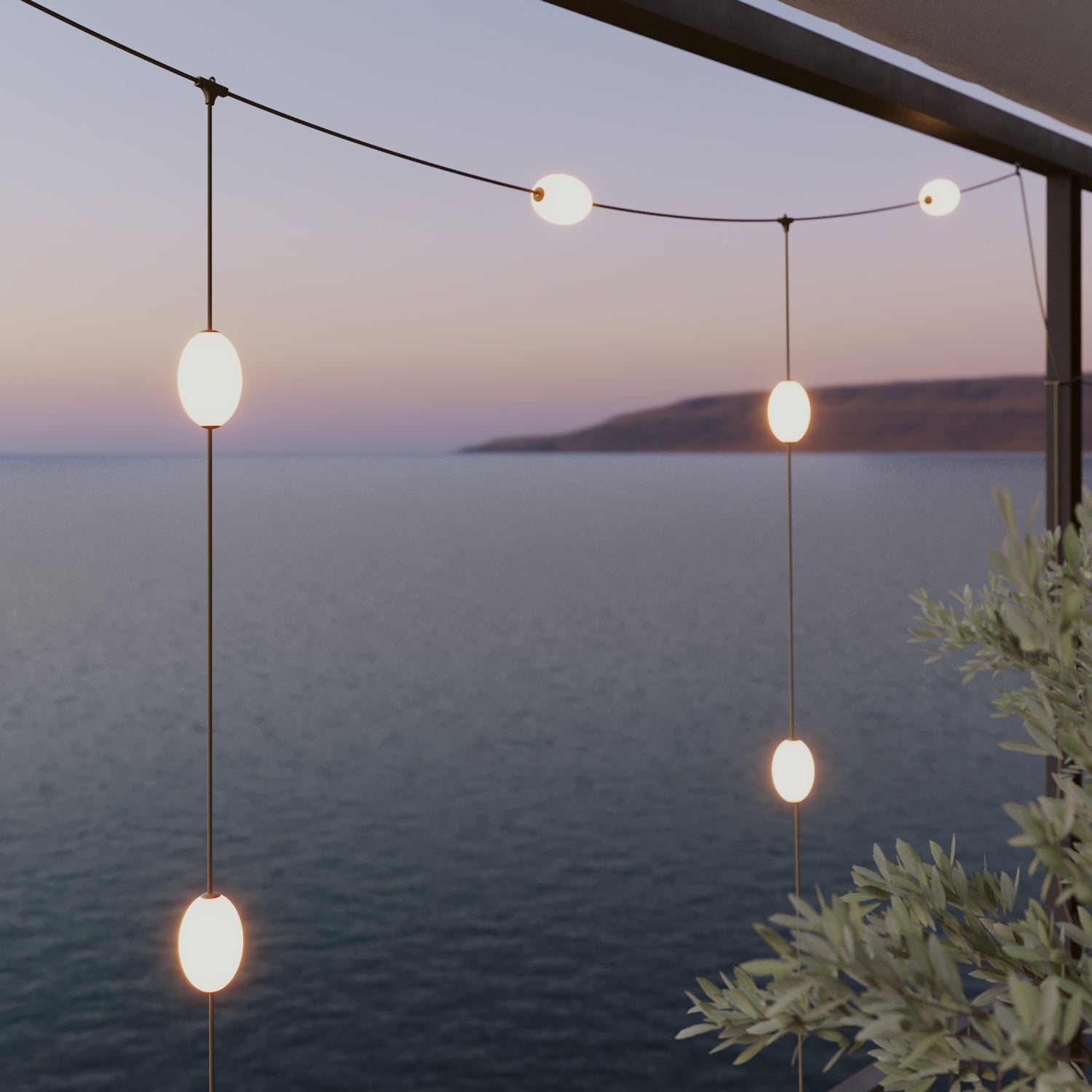 Catena luminosa reticolare 7 punti luce da esterno IP67 Verde oliva con spina UK - Marina GRID