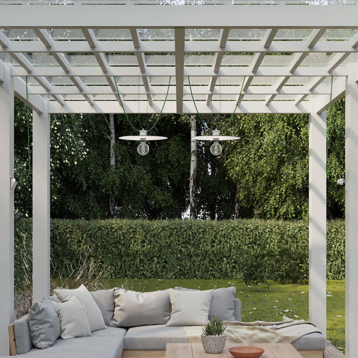 Catenaria Modulair da esterno IP65 portatile con 2 paralumi e spina UK - Bianco