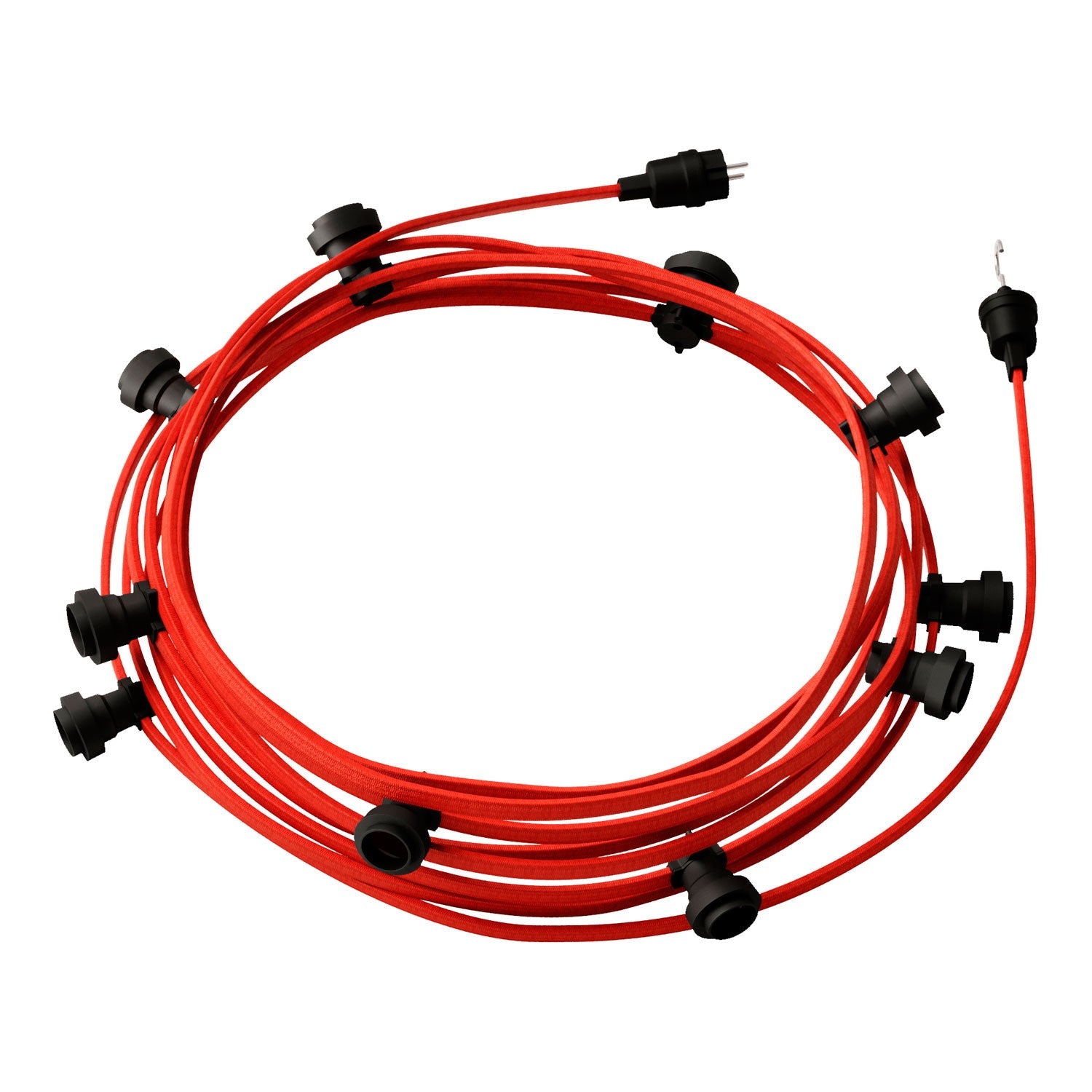 Catenaria Sistema Lumet da 12,5 m con cavo tessile CM09, 10 portalampada, gancio e spina neri