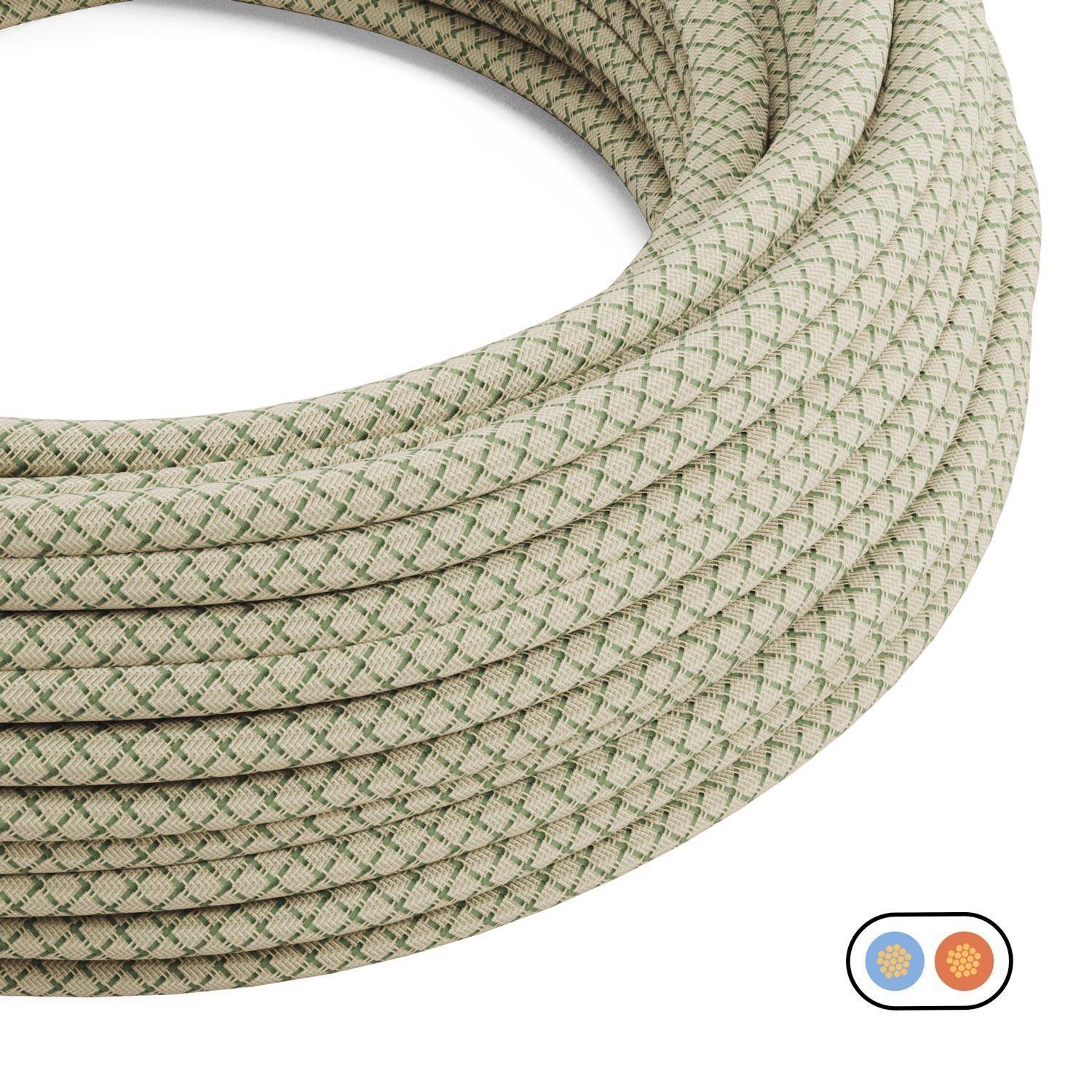 Cavo tessile piatto Verde Timo e Beige Losanga - PD62