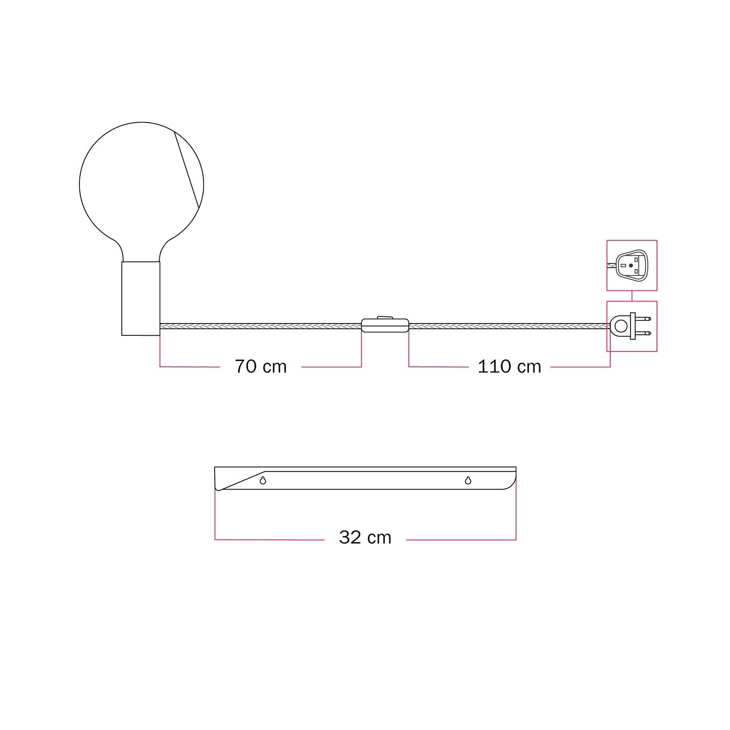 Combo Camo - Lampada con mensola e spina UK - Bianco - Creative Cables