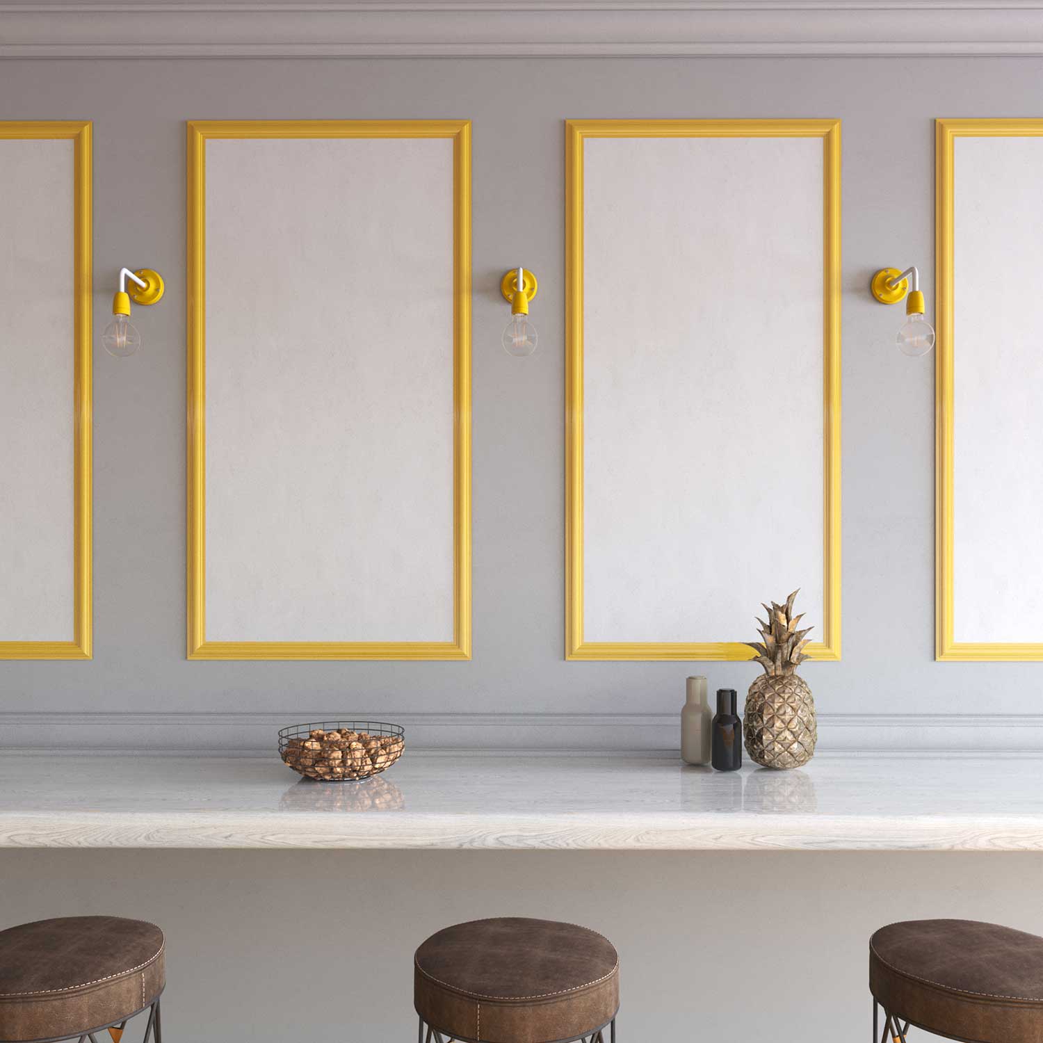 Fermaluce Color, lampada a muro in metallo e porcellana con estensione curva - Giallo