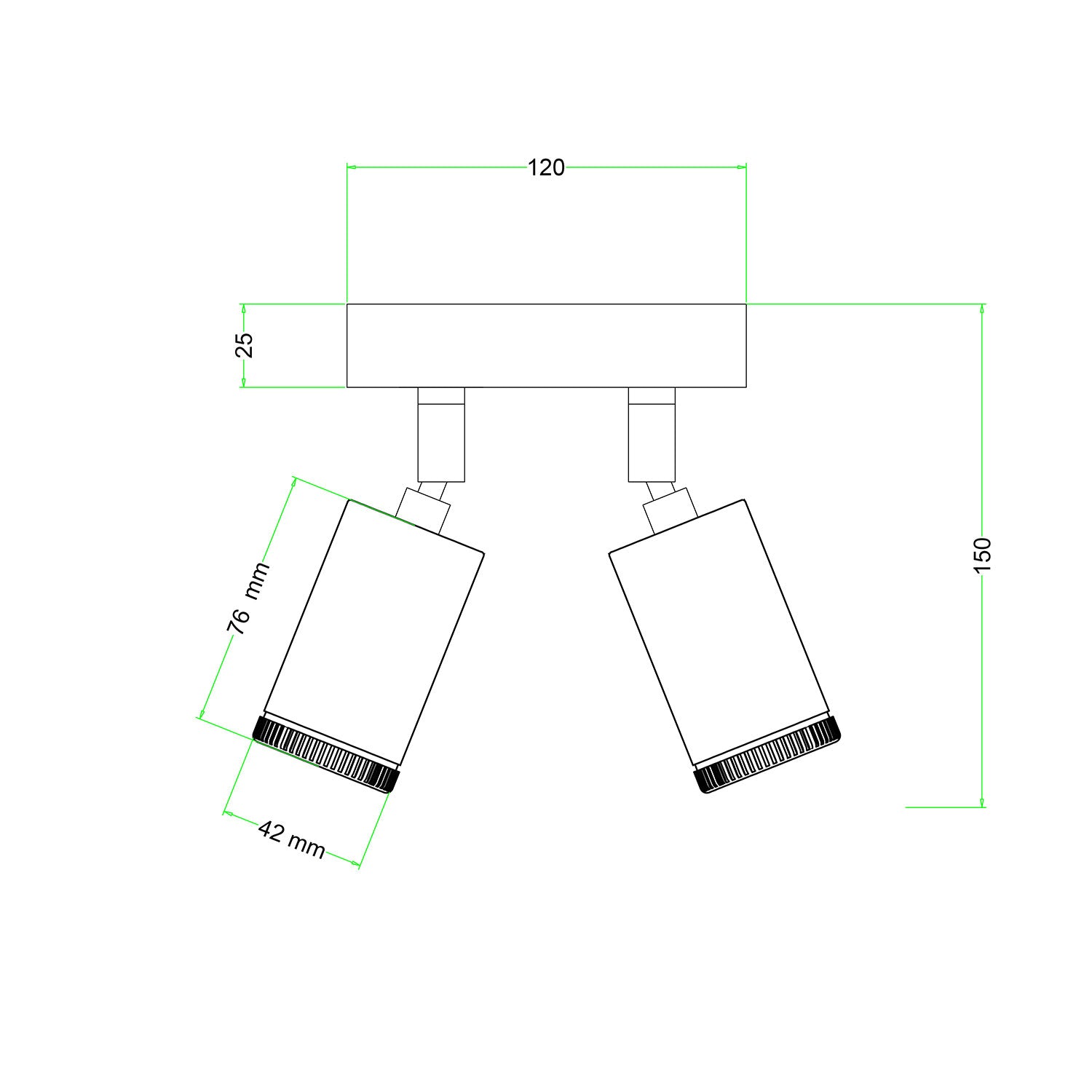 Fermaluce con 2 faretti orientabili Mini Spotlight GU1d0 - Nero