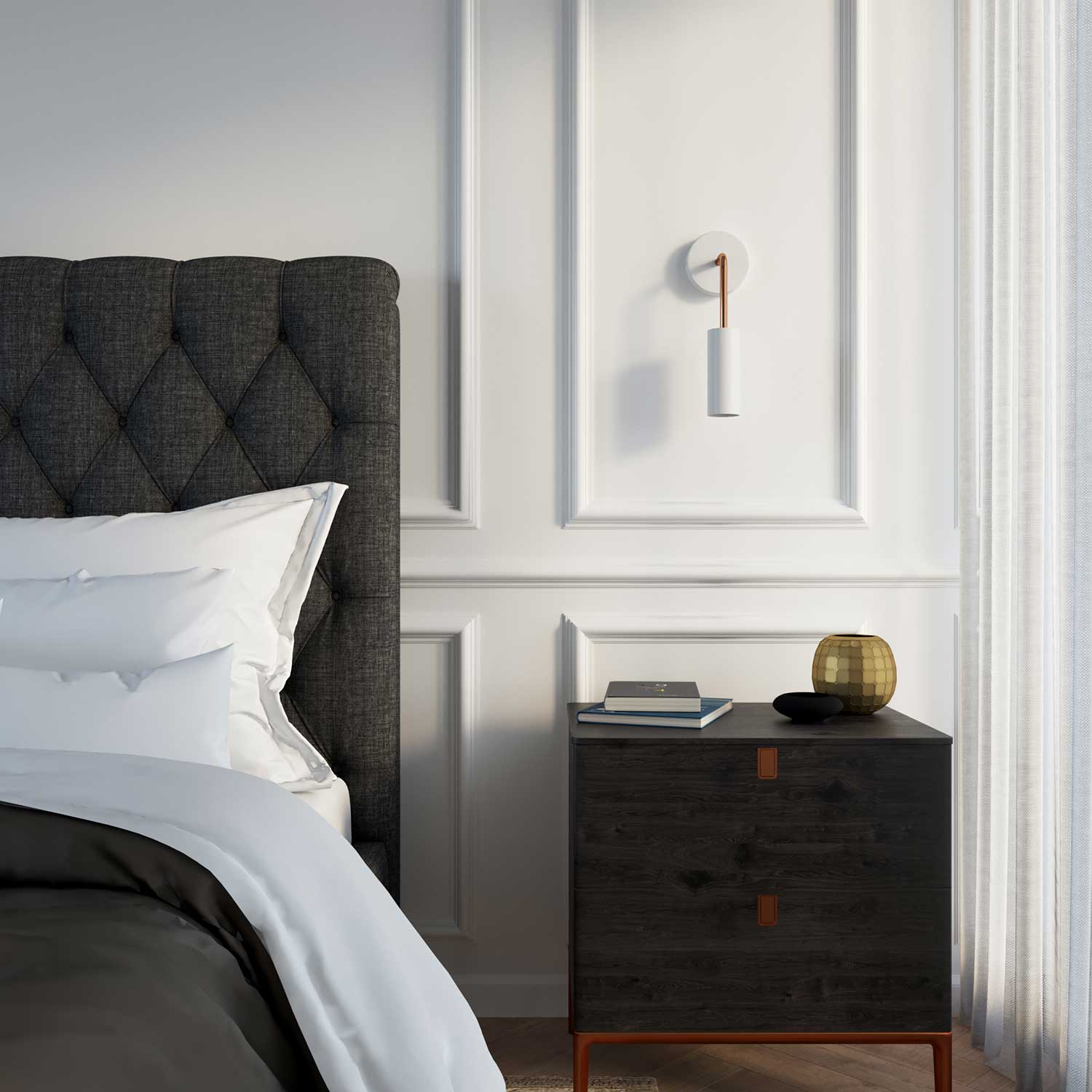 Fermaluce Metal, lampada a muro in metallo con estensione curva e paralume Tub-E14 - Rame