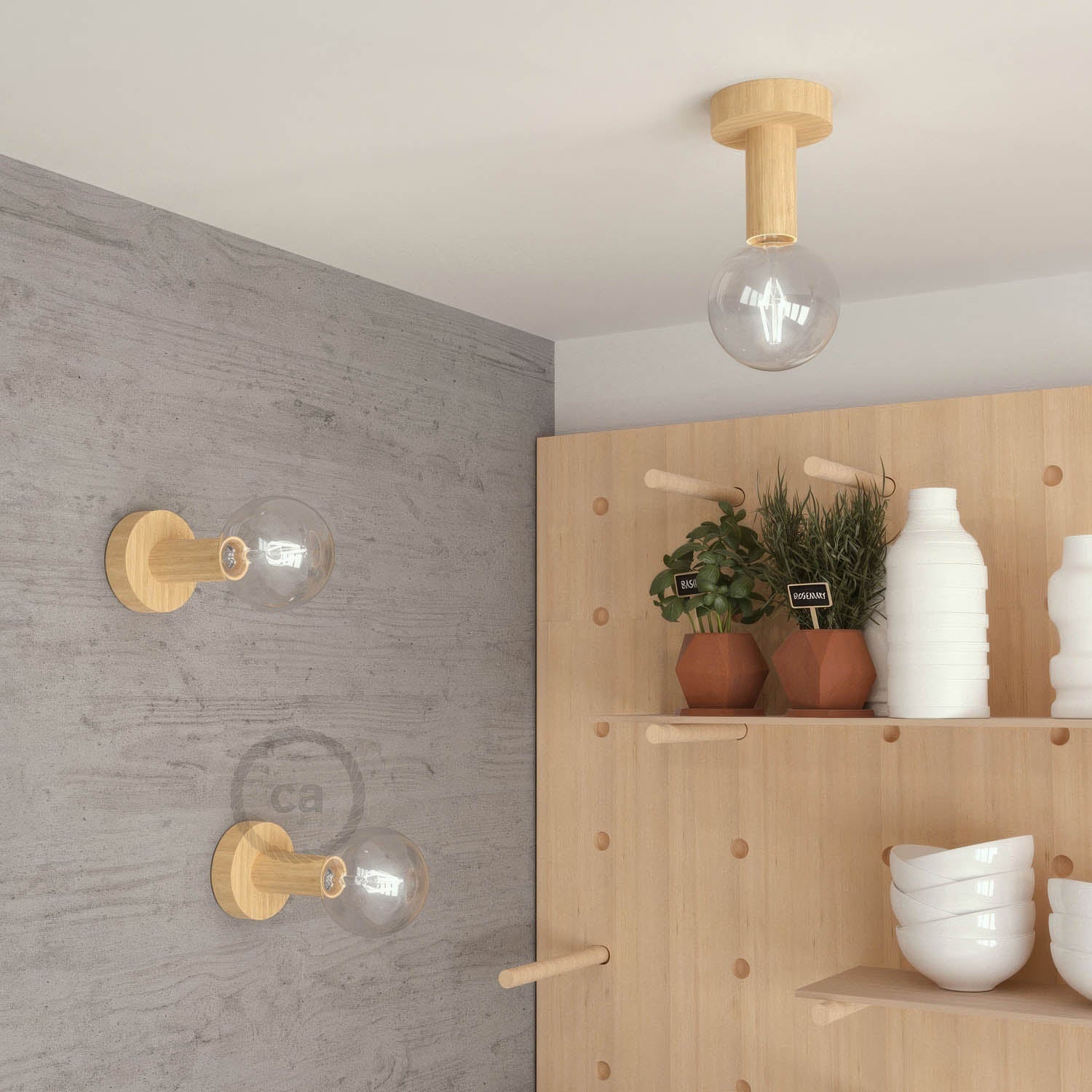 Fermaluce Wood M, il punto luce in legno a parete o soffitto - Neutro