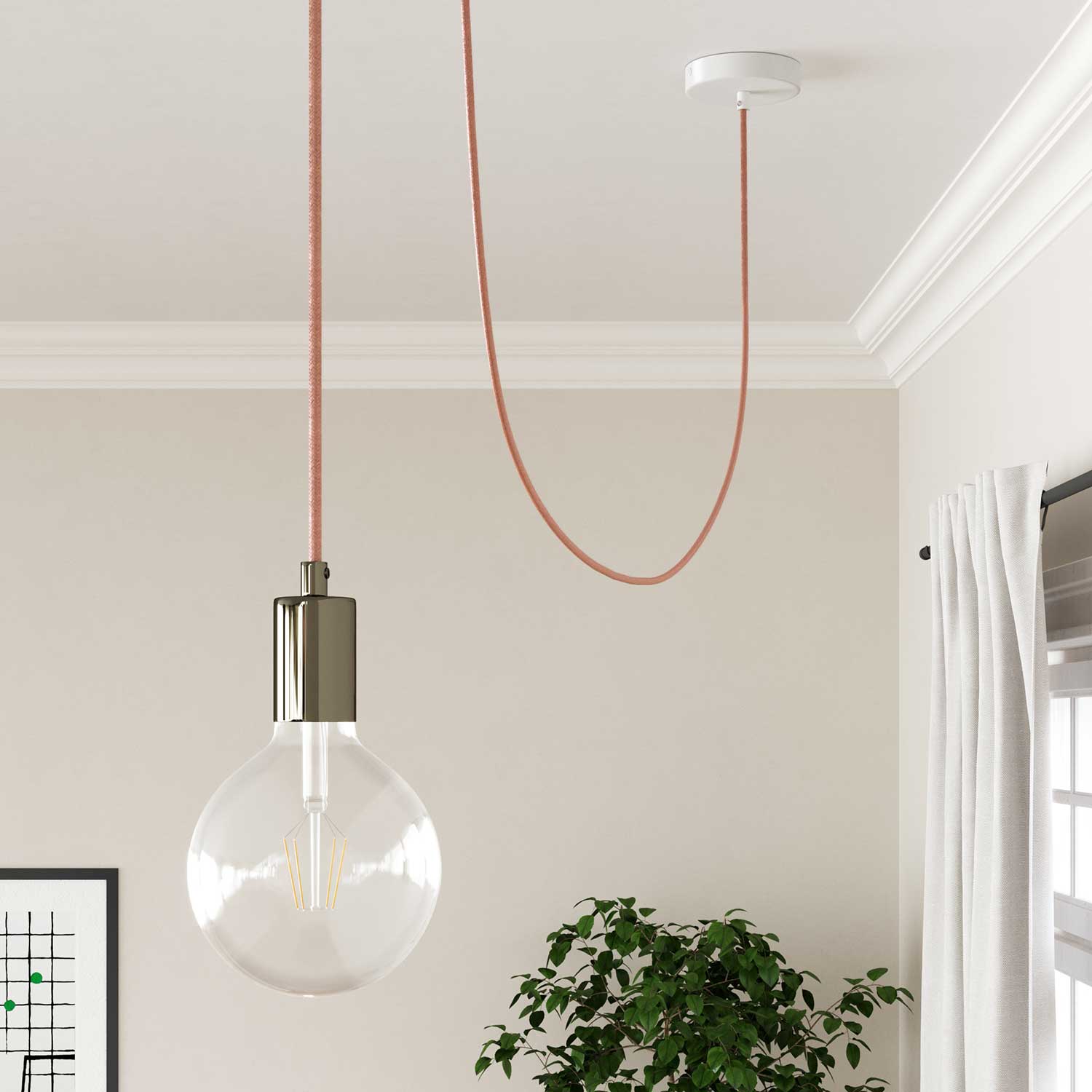 Filo elettrico ricoperto in cotone Rosa Salmone - L'Originale Creative Cables, perfetto per decorazioni luminose uniche - RX13