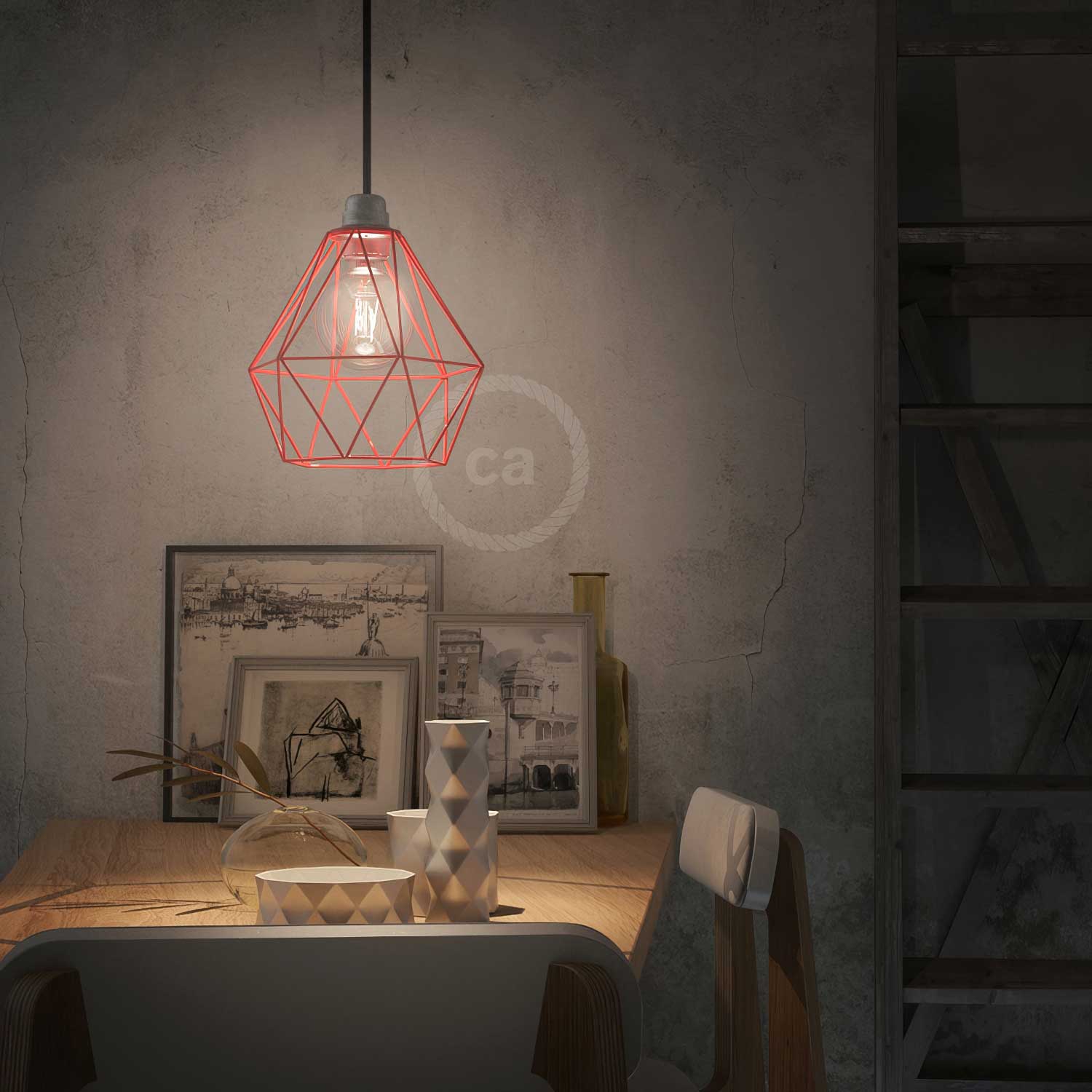 Gabbia paralume Diamond in metallo con attacco E27 - Rosso