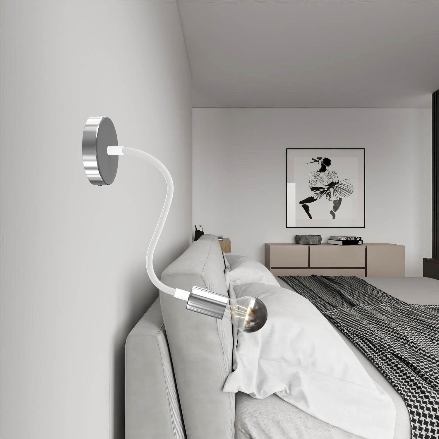 Kit Creative Flex tubo flessibile di estensione rivestito in tessuto RM02 Argento con terminali metallici Bianco opaco 30 cm