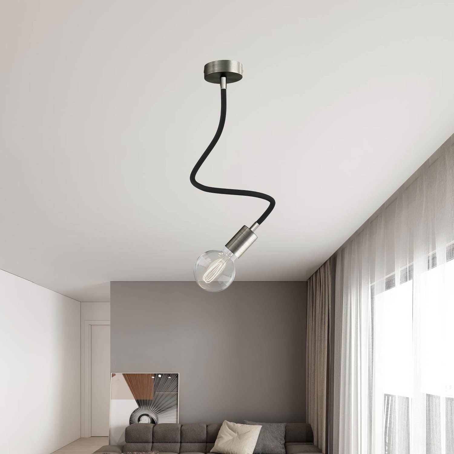 Kit Creative Flex tubo flessibile di estensione rivestito in tessuto RM04 Nero con terminali metallici Titanio satinato 60 cm