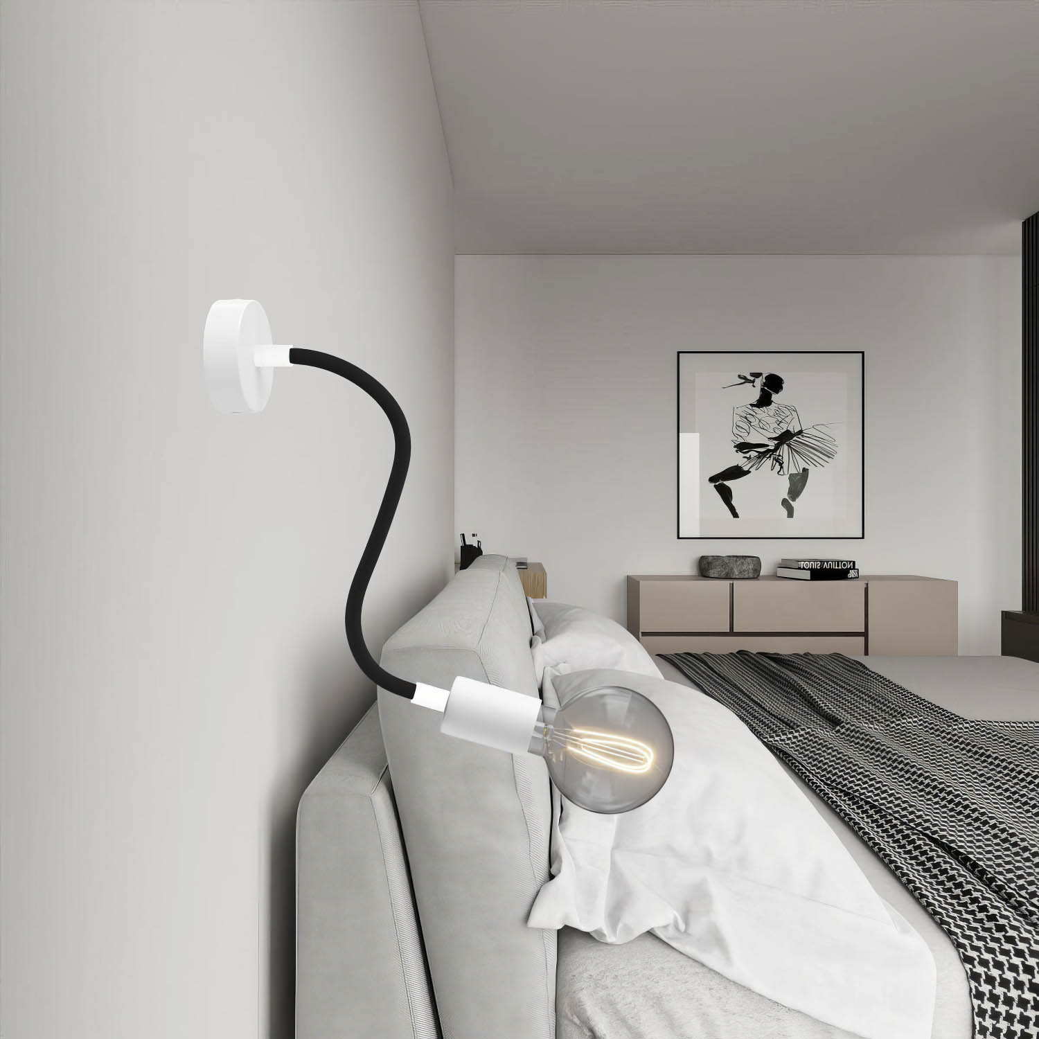 Kit Creative Flex tubo flessibile di estensione rivestito in tessuto RM04 Nero con terminali metallici Bianco opaco 30 cm