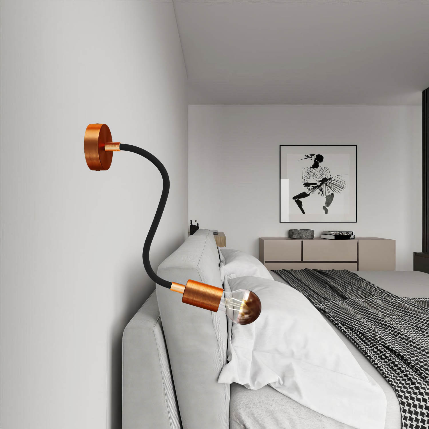 Kit Creative Flex tubo flessibile di estensione rivestito in tessuto RM04 Nero con terminali metallici Rame satinato 30 cm