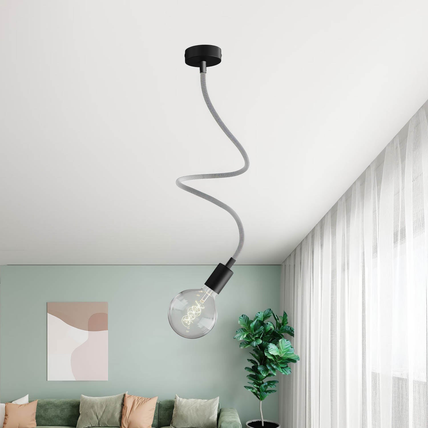 Kit Creative Flex tubo flessibile di estensione rivestito in tessuto RZ04 Nero Bianco con terminali metallici Nero 90 cm