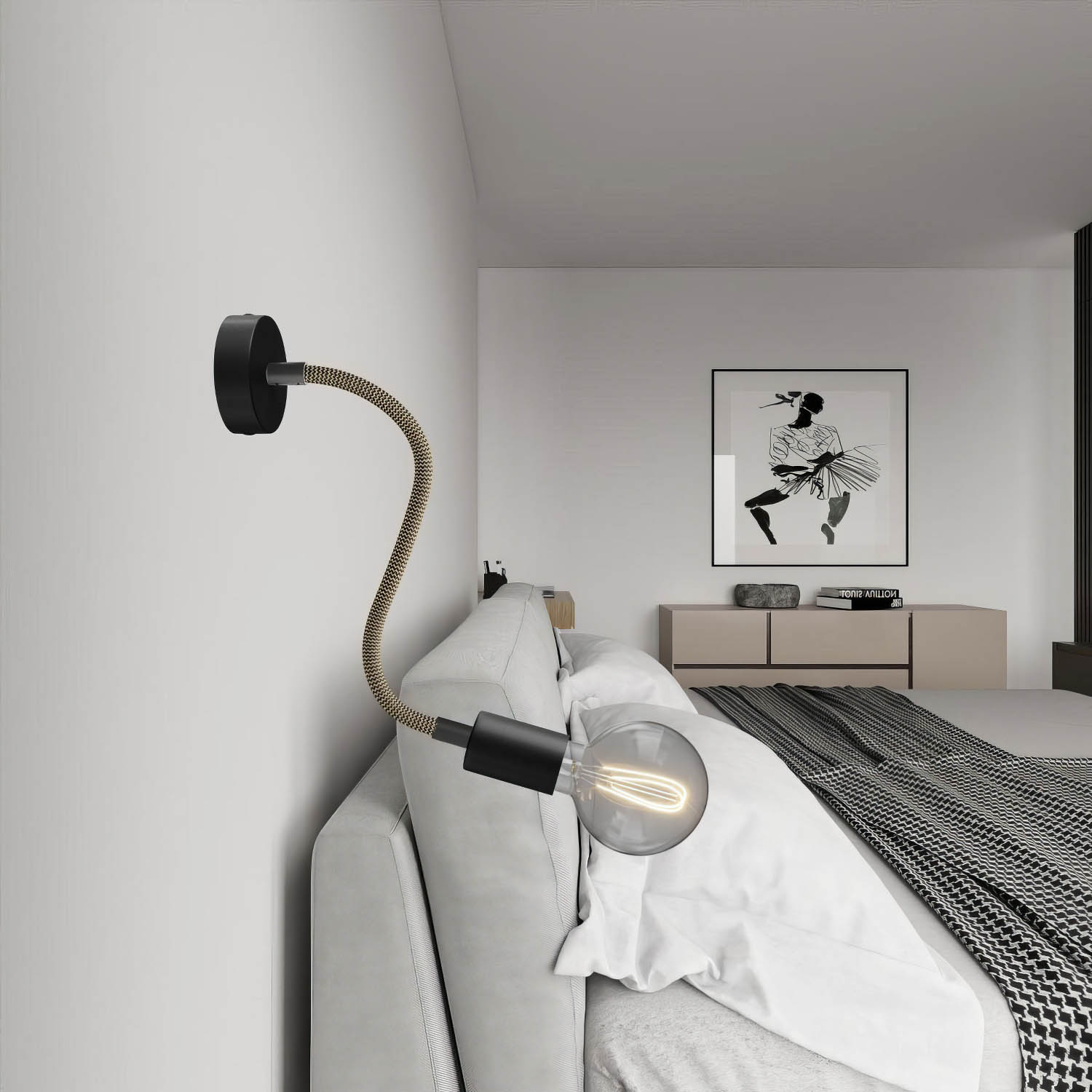 Kit Creative Flex tubo flessibile di estensione rivestito in tessuto RZ24 Nero e Oro con terminali metallici Nero 30 cm