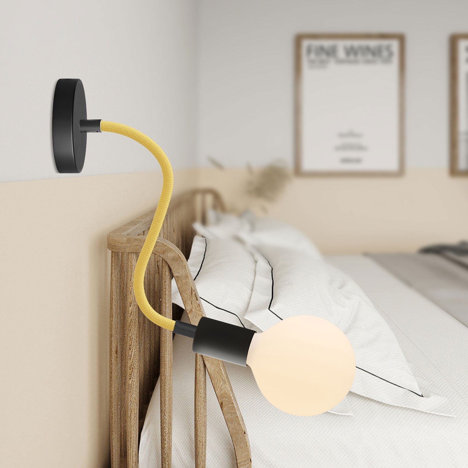 Kit Creative Flex tubo flessibile rivestito in tessuto RM79 Mostarda con terminali metallici Nero 30 cm