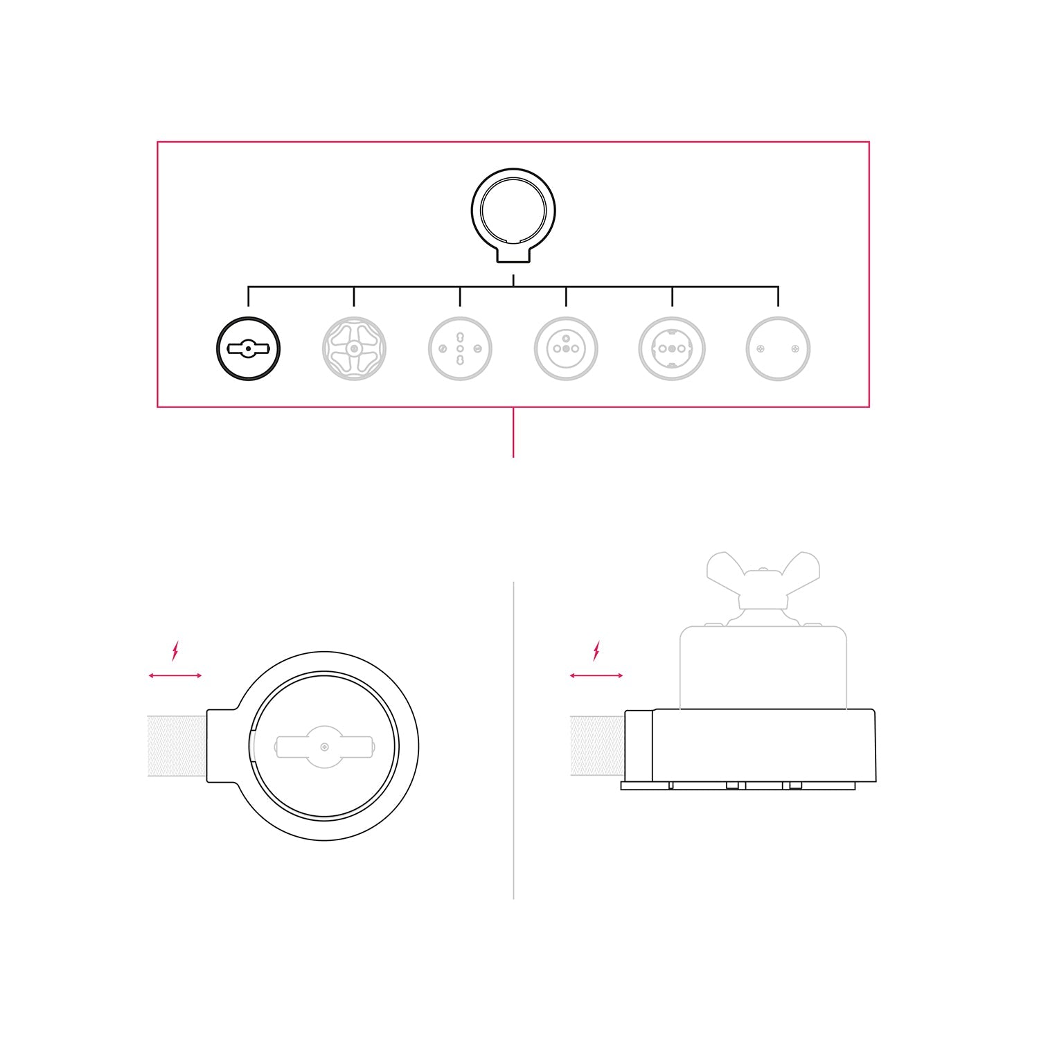 Kit interruttore/deviatore con dado a farfalla e base per Creative-Tubes in porcellana nera Bianco 1