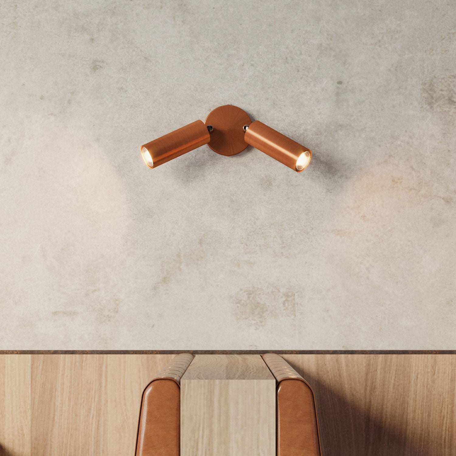 Lampada a 2 faretti con paralume Tub-E14 e rosone tondo - Rame satinato