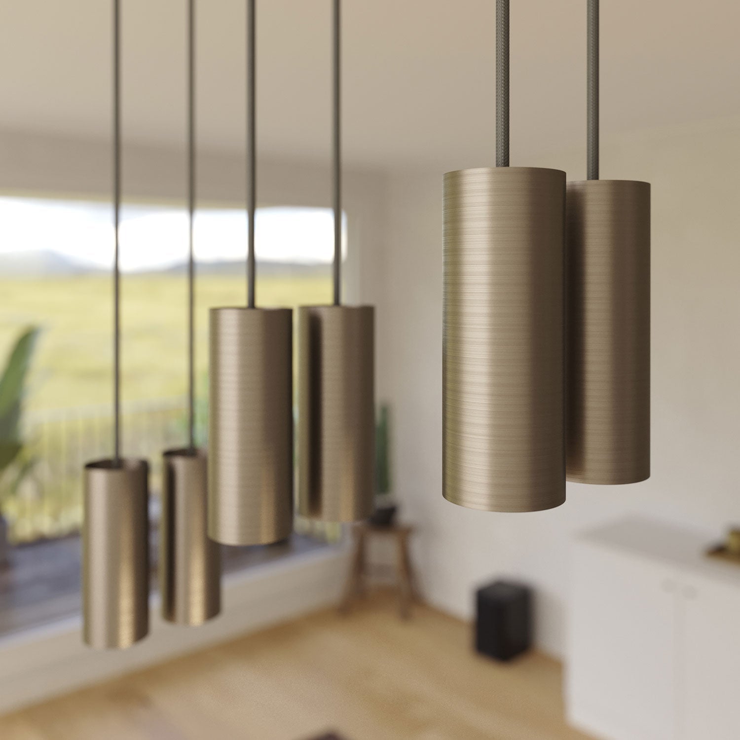 Lampada a sospensione a 6 cadute con XXL Rose-One rettangolare 675 mm con paralume in metallo Tub-E14 - Acciaio satinato