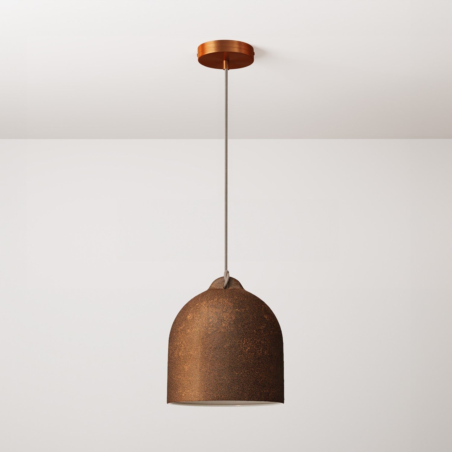 Lampada a sospensione completa di cavo tessile e paralume Campana M in ceramica - Effetto corten