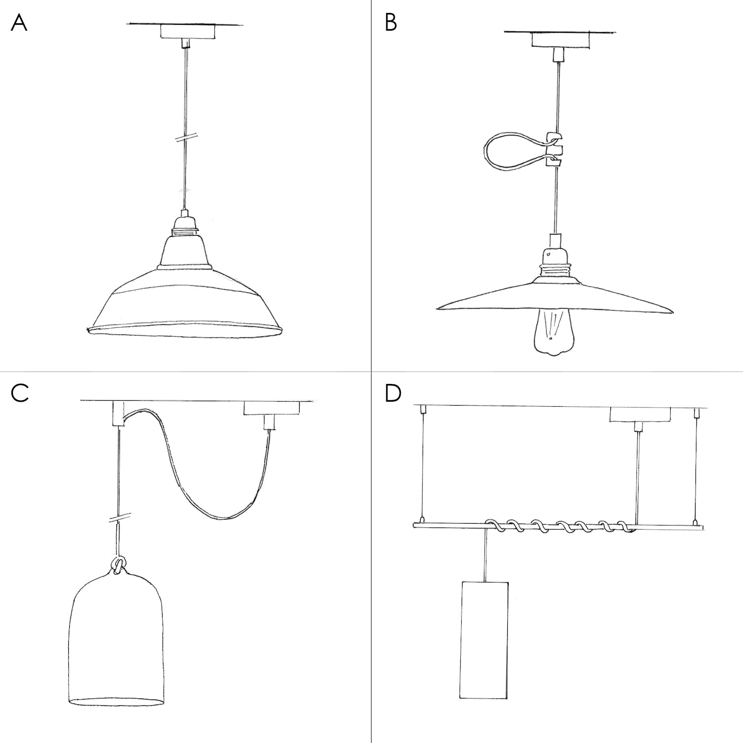 Lampada a sospensione completa di cavo tessile, paralume Coppa in ceramica e finiture in metallo - Effetto corten
