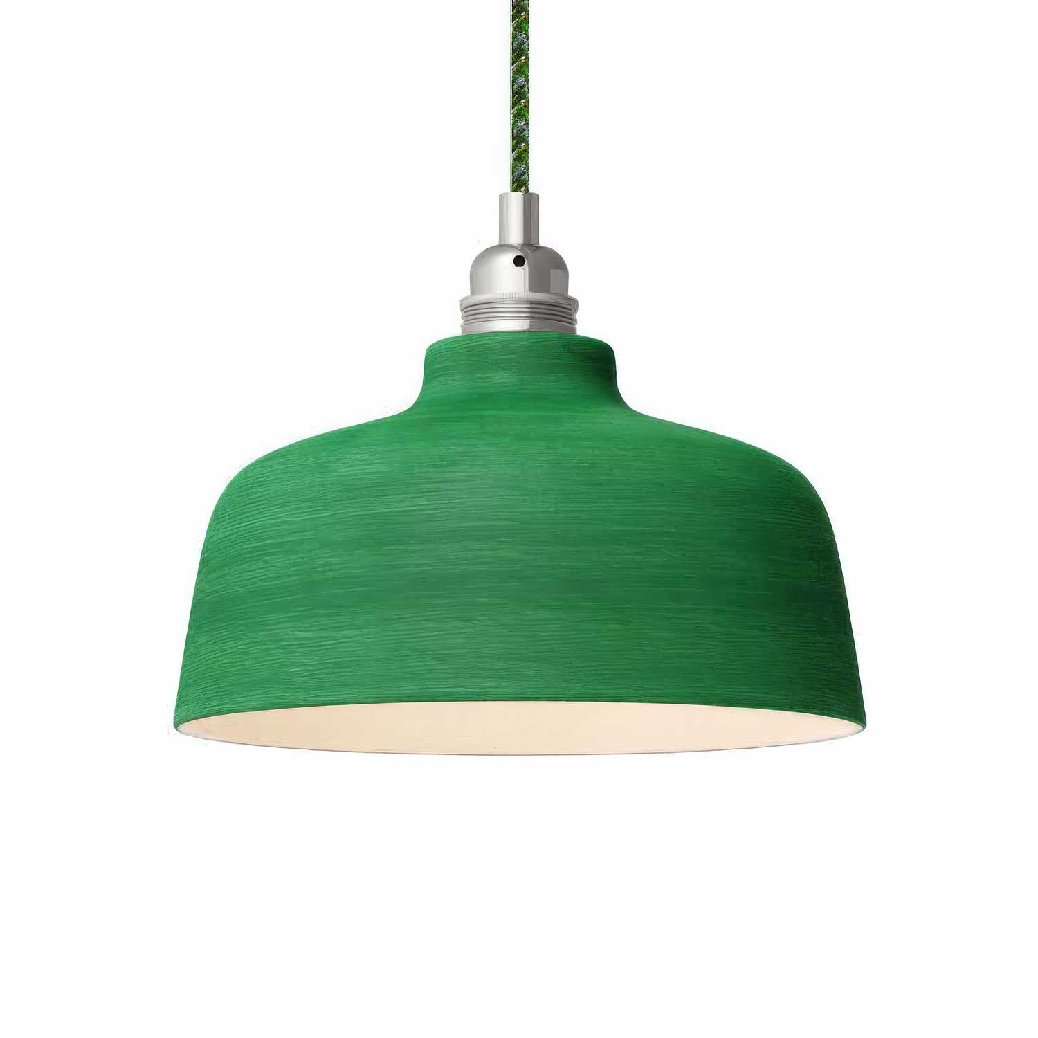 Lampada a sospensione completa di cavo tessile, paralume Coppa in ceramica e finiture in metallo - Evergreen striato