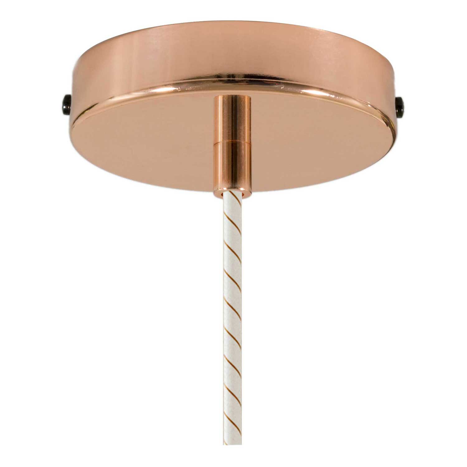 Lampada a sospensione completa di cavo tessile, paralume in ceramica Piatto e finiture in metallo - Bianco lucido