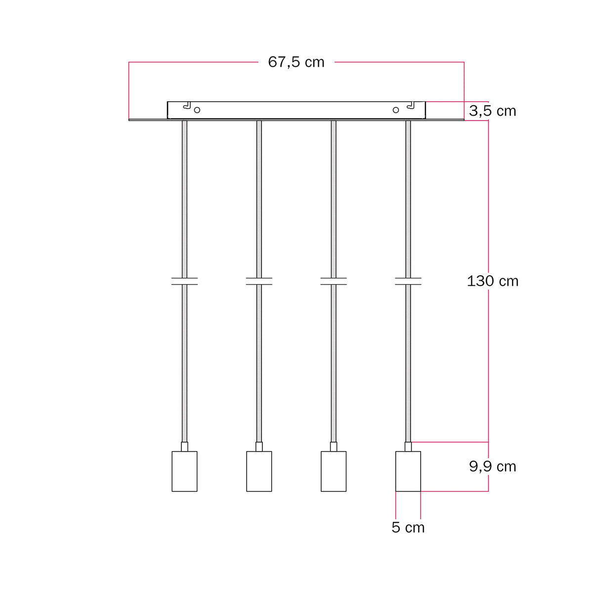 Lampada a sospensione con 4 faretti GU10 Bispot - Bianco - Creative Cables