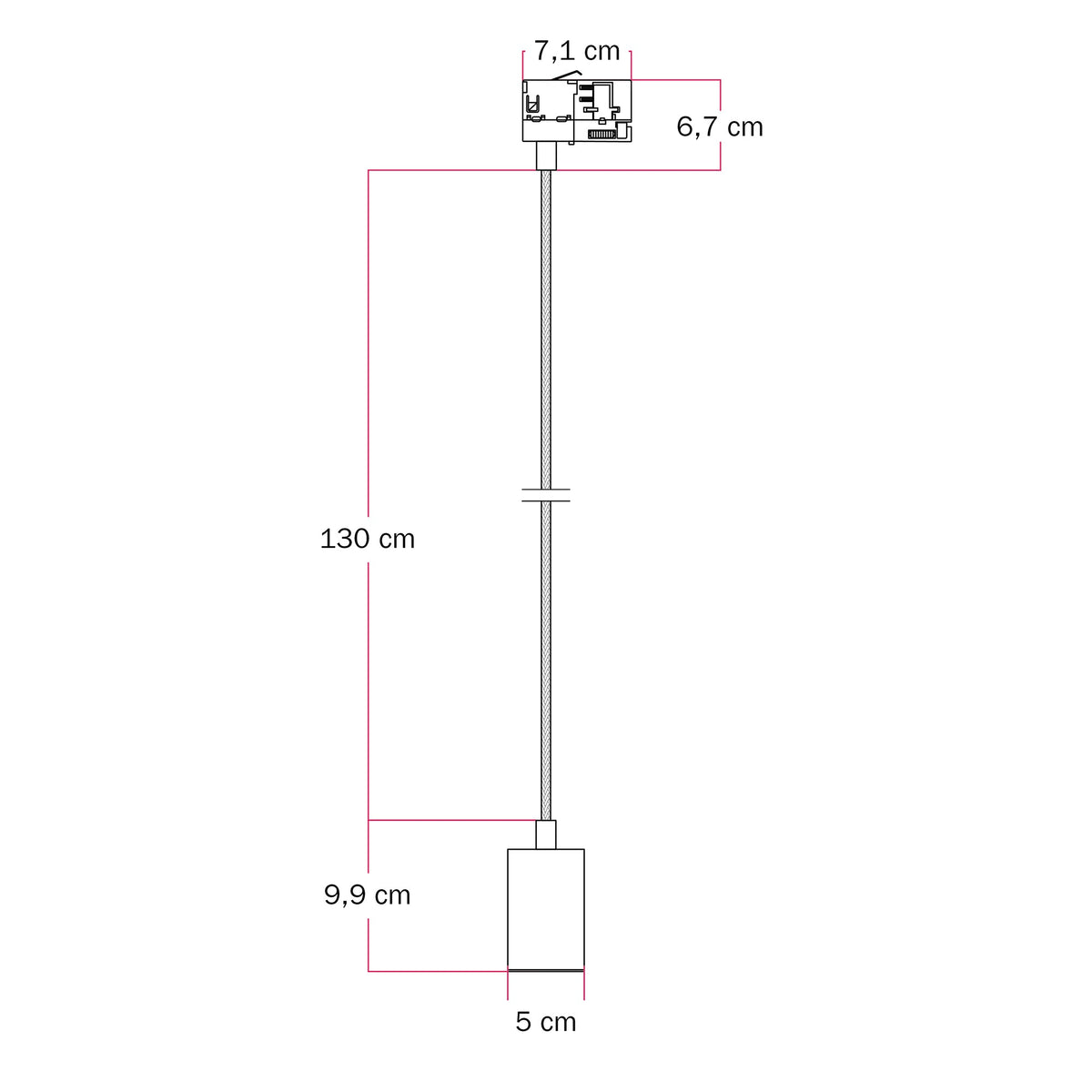 Lampada a sospensione con faretto GU10 Bispot per sistema a binario - Rame satinato - Creative Cables