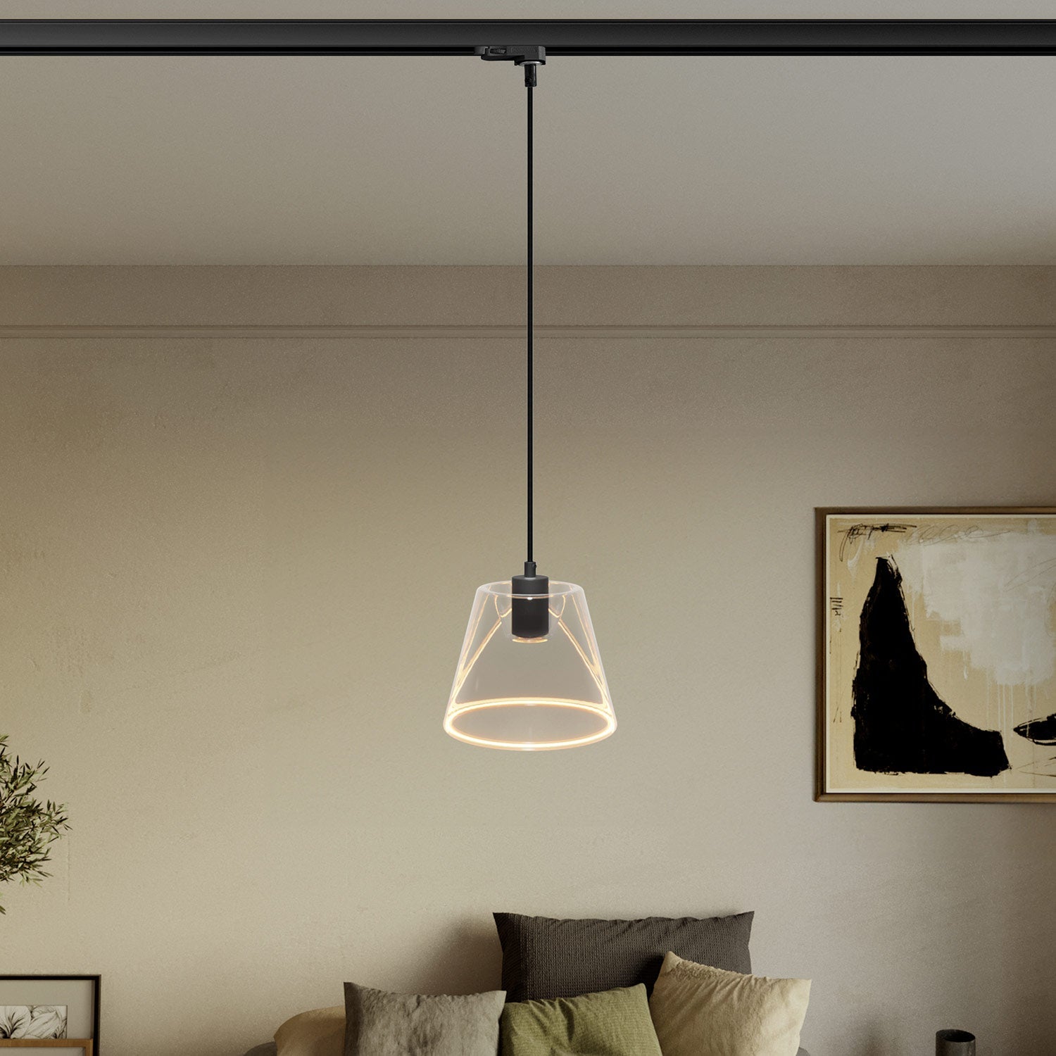 Lampada a sospensione con lampadina Ghost a cono trasparente per binari - Nero