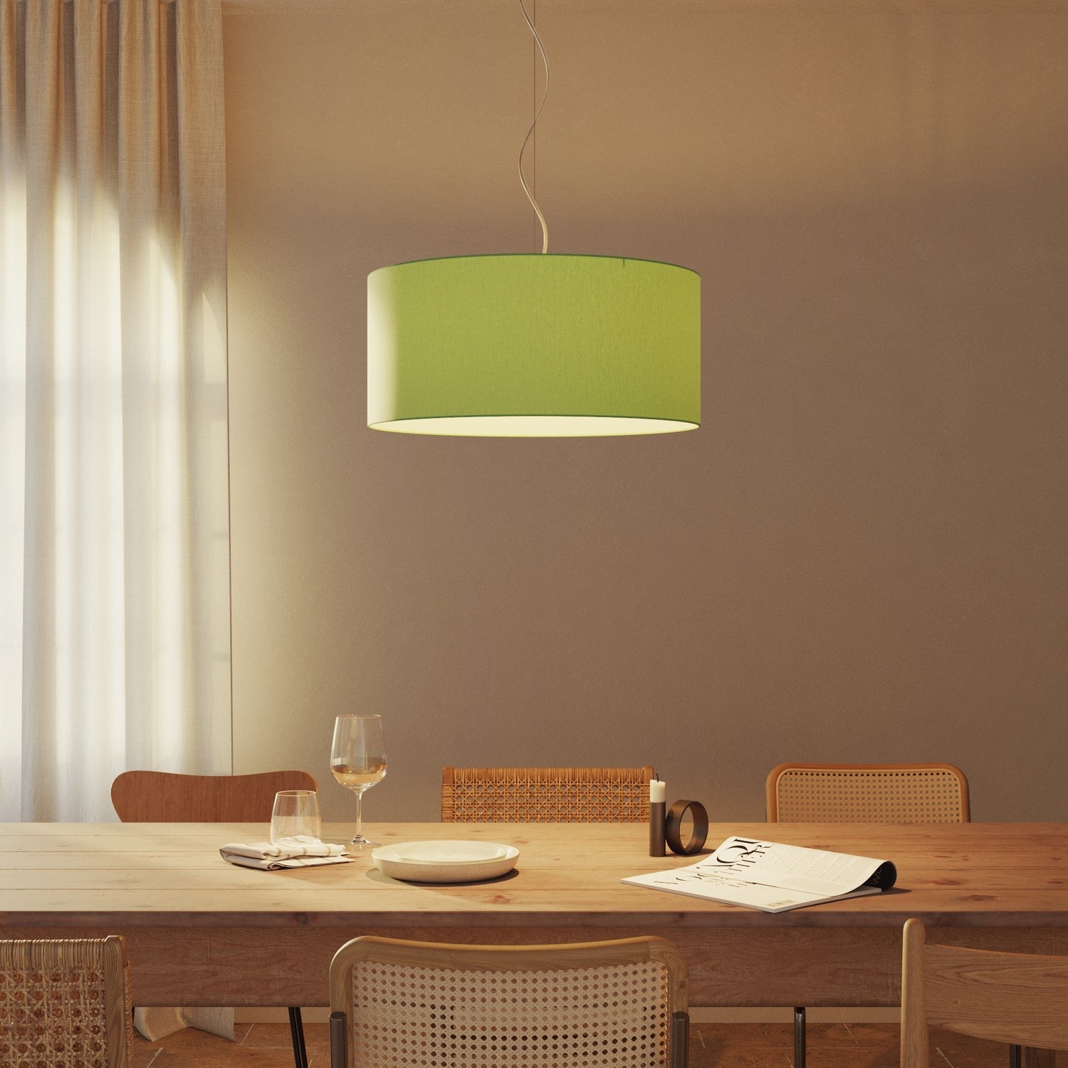 Lampada a sospensione con paralume in tessuto Cilindro Large - Made in Italy - Cinette Verde Pistacchio No