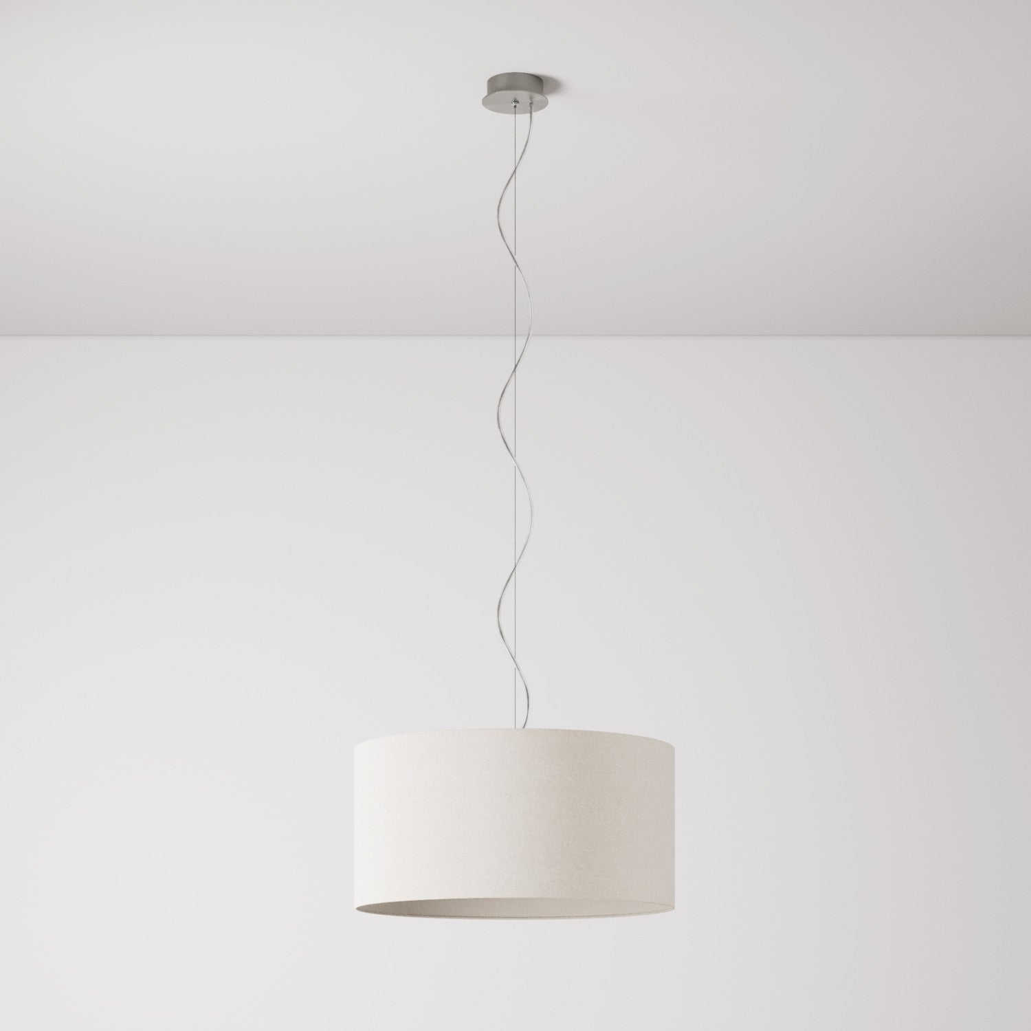 Lampada a sospensione con paralume in tessuto Cilindro Medium - Made in Italy - Lana Sabbia No