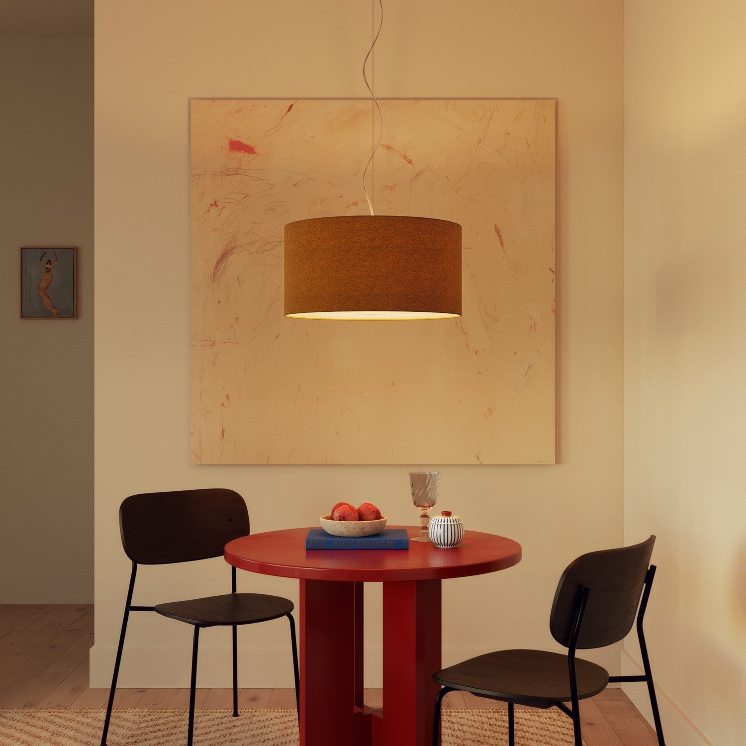 Lampada a sospensione con paralume in tessuto Cilindro Medium - Made in Italy - Lana Senape No