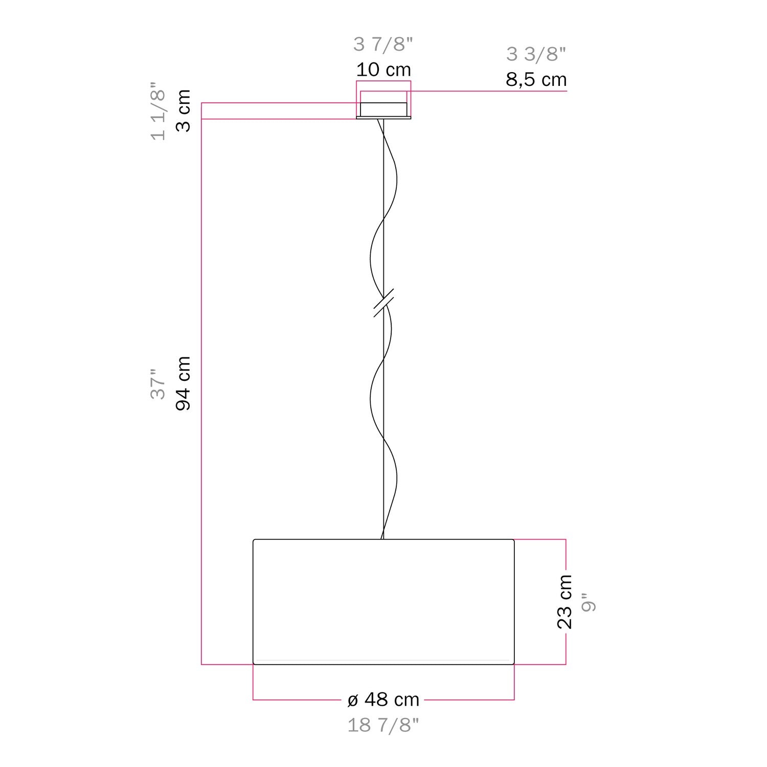 Lampada a sospensione con paralume in tessuto Cilindro Medium - Made in Italy - Teletta Verde Dubbio Si