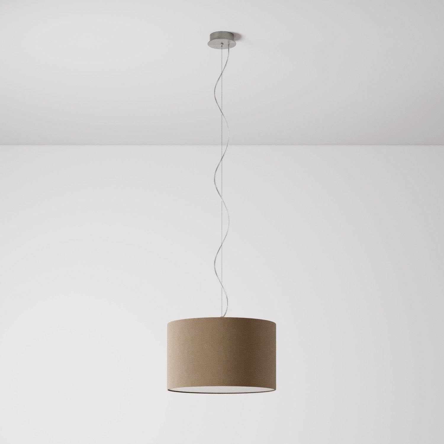 Lampada a sospensione con paralume in tessuto Cilindro Small - Made in Italy - Lana Marrone Si