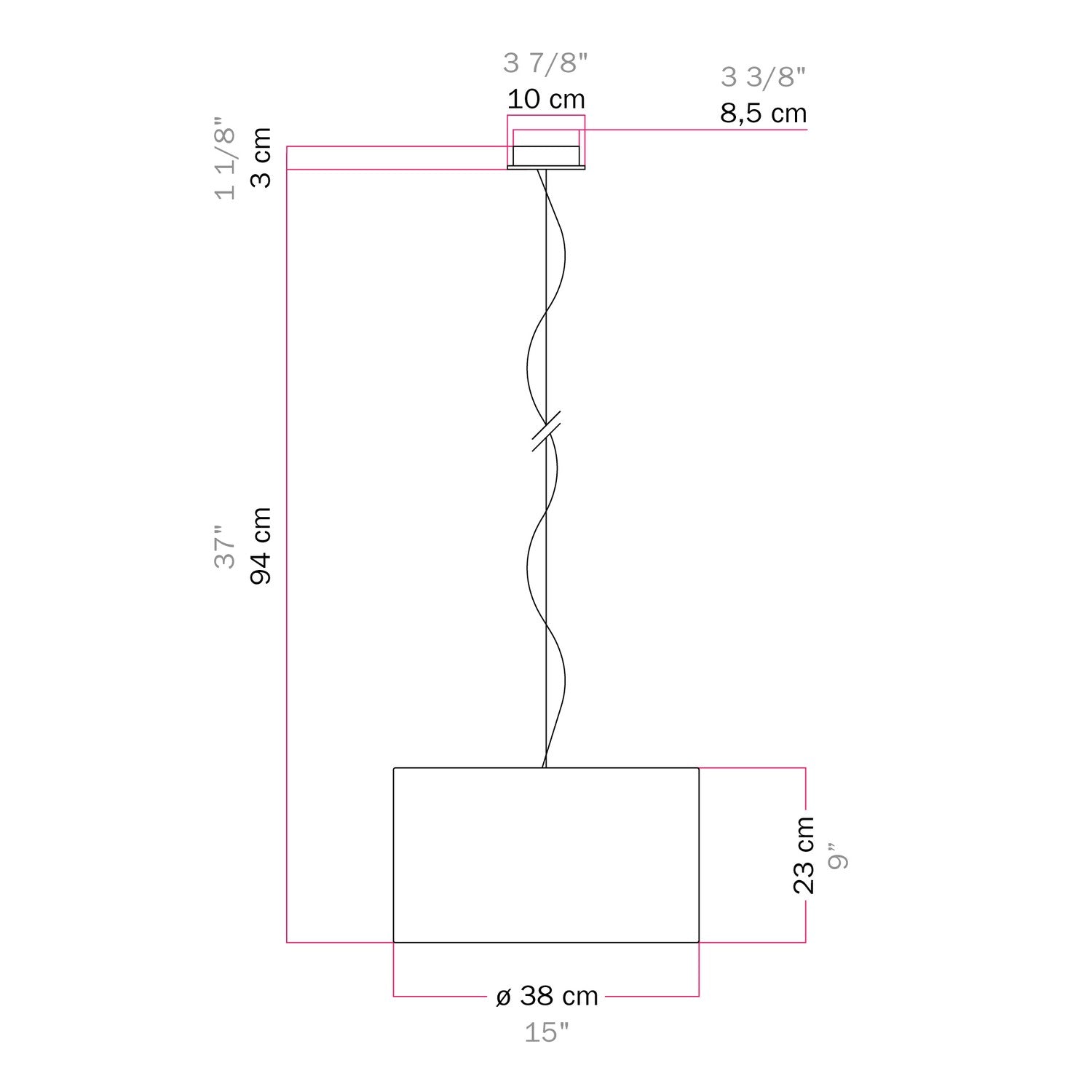 Lampada a sospensione con paralume in tessuto Cilindro Small Teletta rosso - Made in Italy No