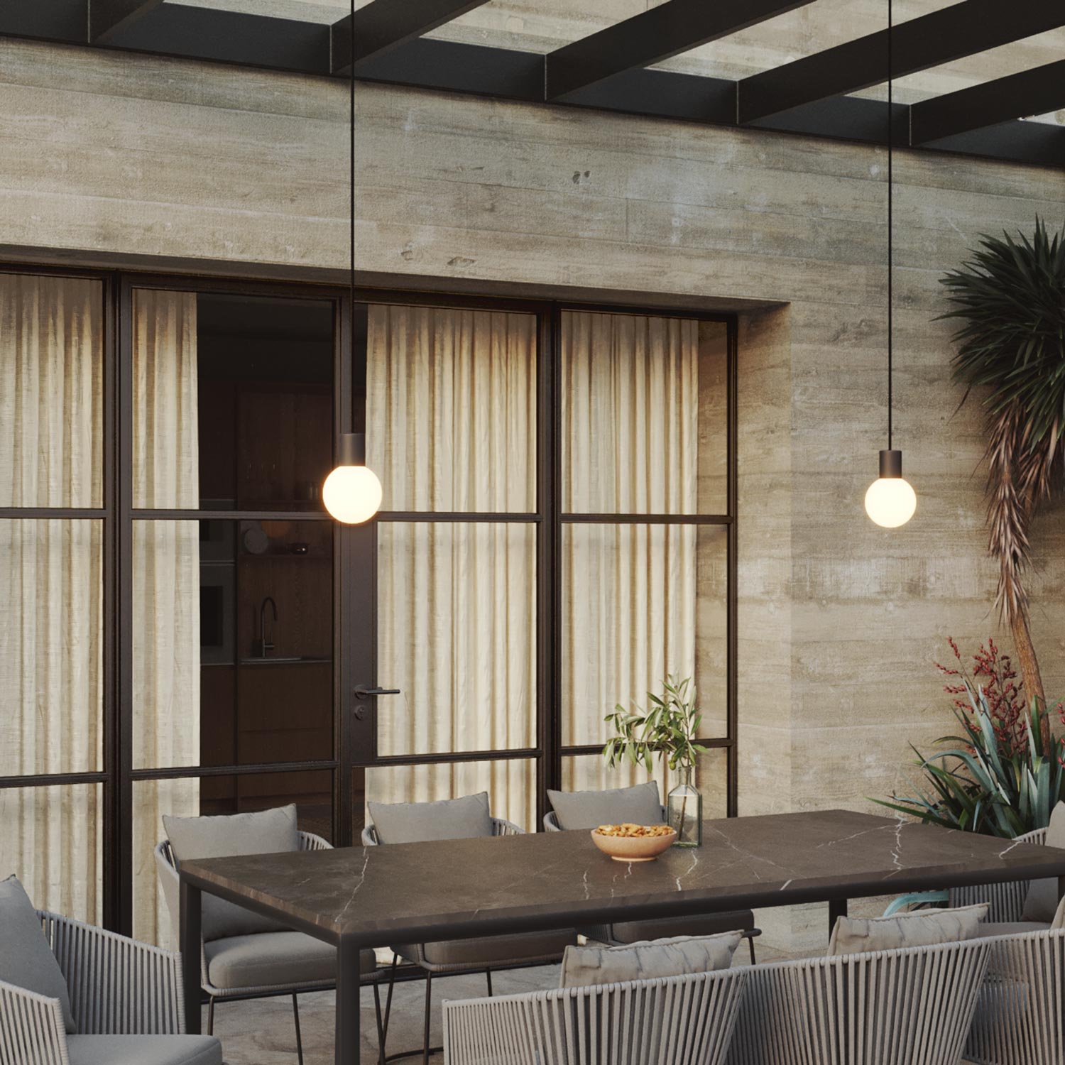 Lampada a sospensione da esterno Modulair IP65 a 2 cadute con paralumi infrangibili Unbreak-a-Ball - Nero