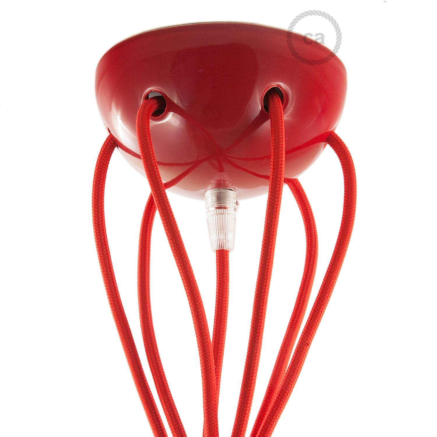 Lampada a sospensione multipla a 6 cadute con finiture in ceramica colorata - Rosso