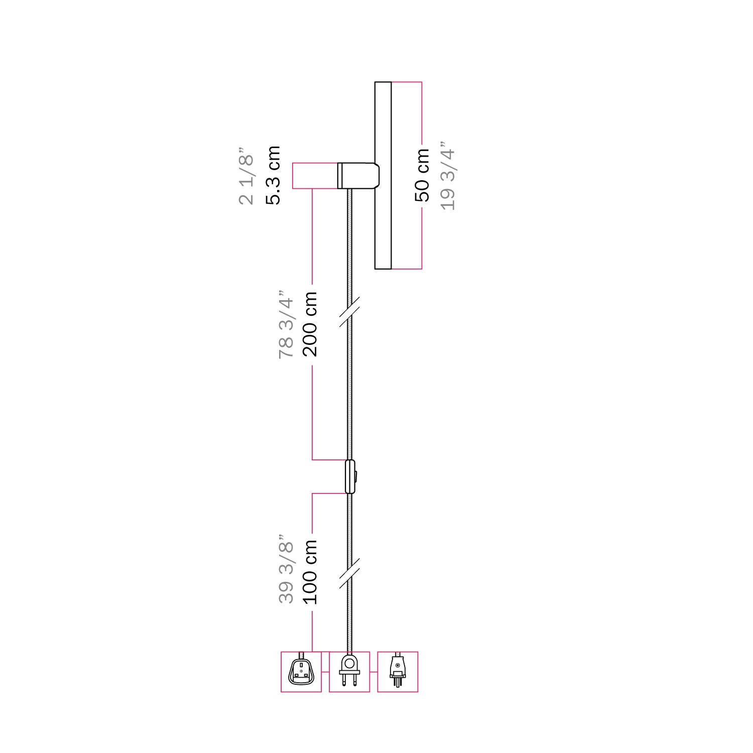 Lampada con spina UK con finitura metallica e lampadina LED lineare S14d - Titanio satinato
