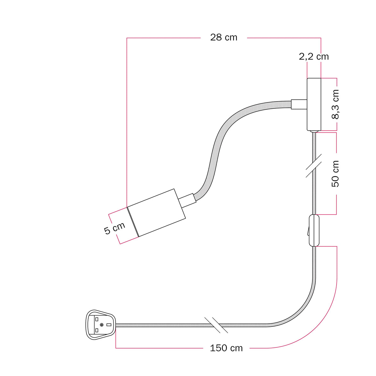 Lampada con spina UK e braccio snodabile, faretto Spotlight GU10 Bispot - Bronzo satinato / Nero