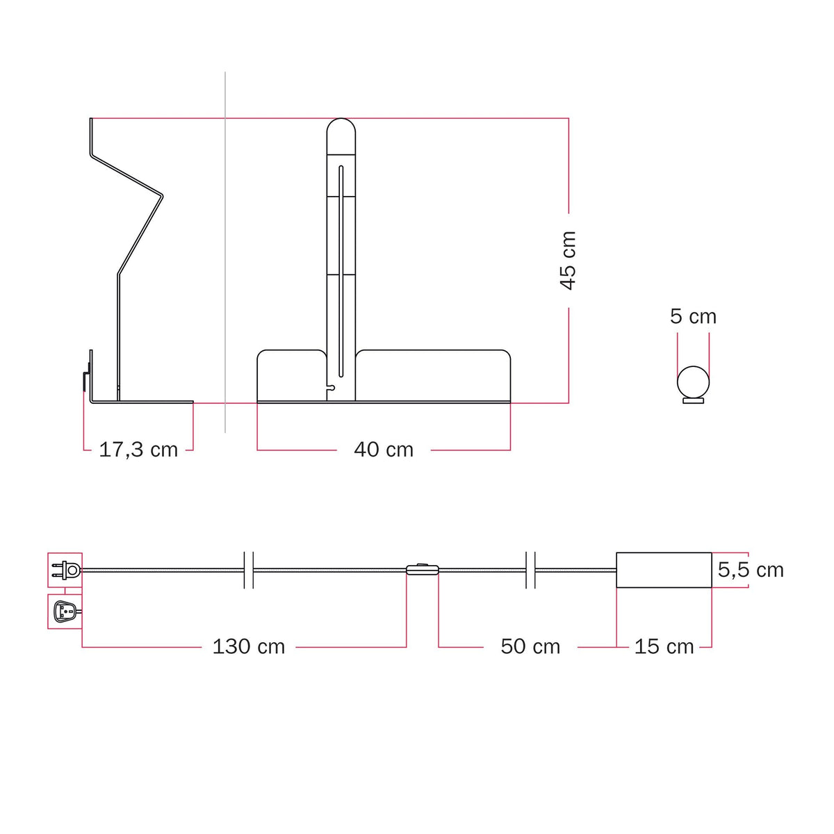 Lampada da parete con mensola, faretto magnetico orientabile e spina UK - Murio Tubo - Bianco