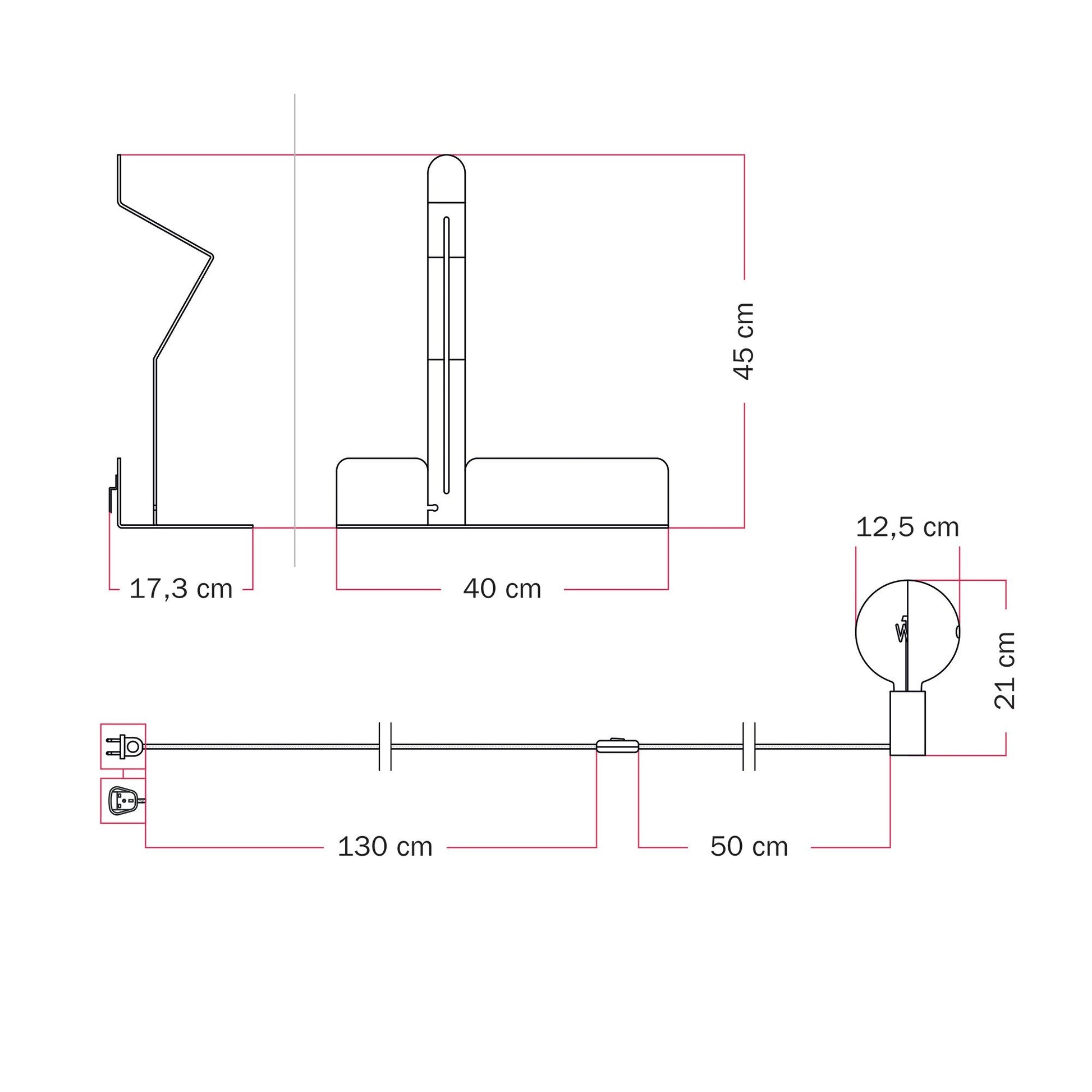 Lampada da parete con mensola, lampadina LED G125 verniciata e spina UK - Murio Talia - Arancione