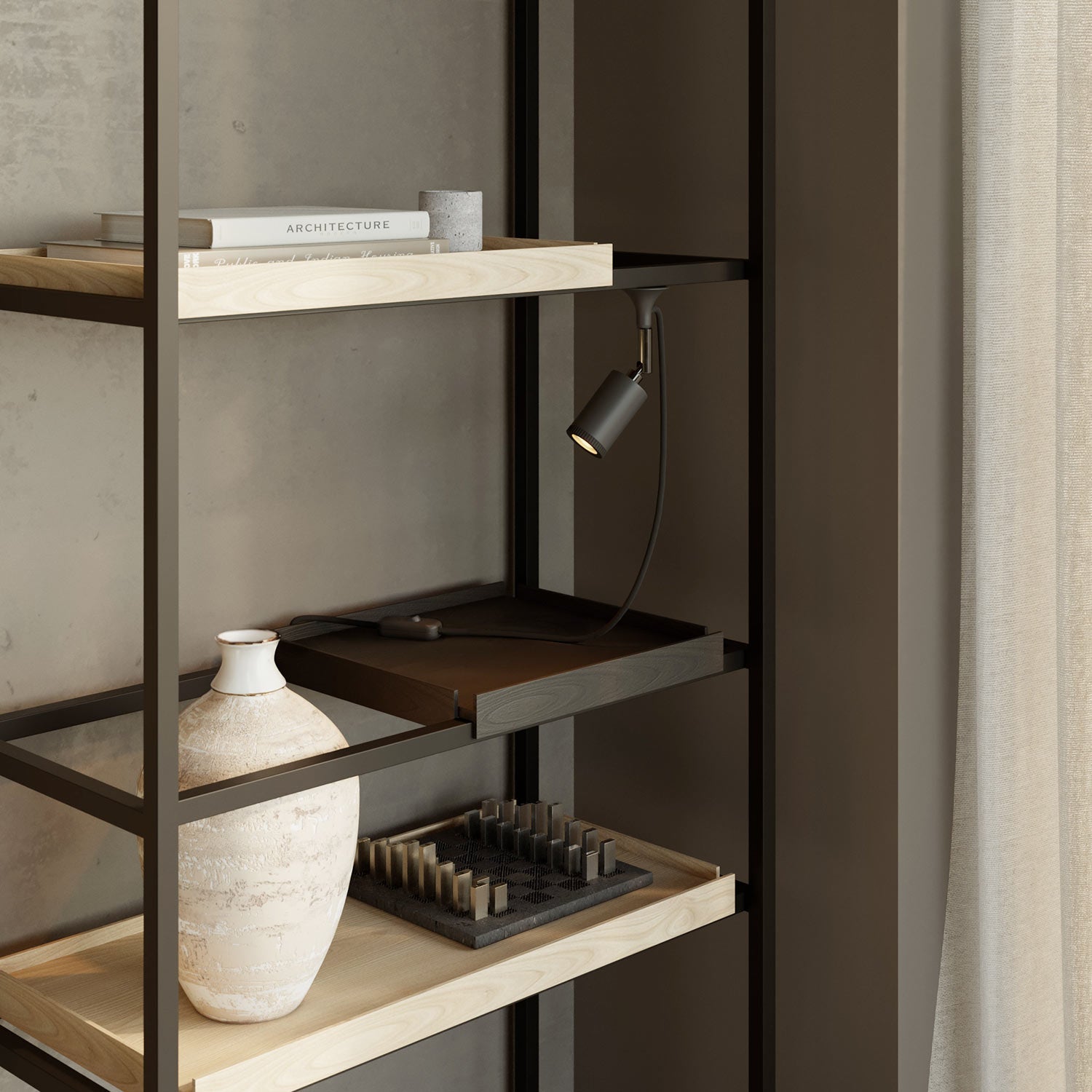 Lampada da parete MAG-Y con snodo, luce spot e spina UK - Nero