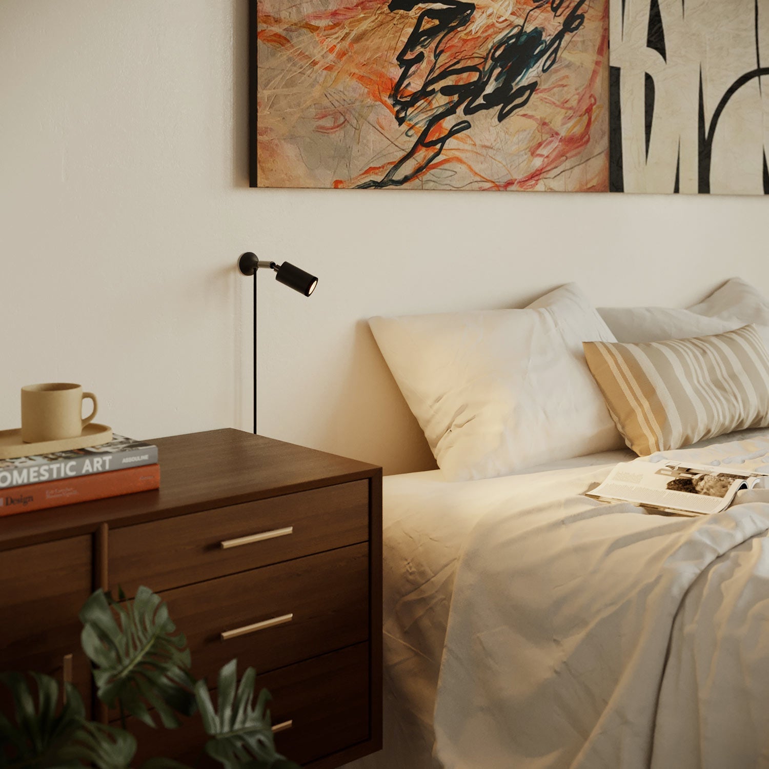 Lampada da parete MAG-Y con snodo, luce spot e spina UK - Nero