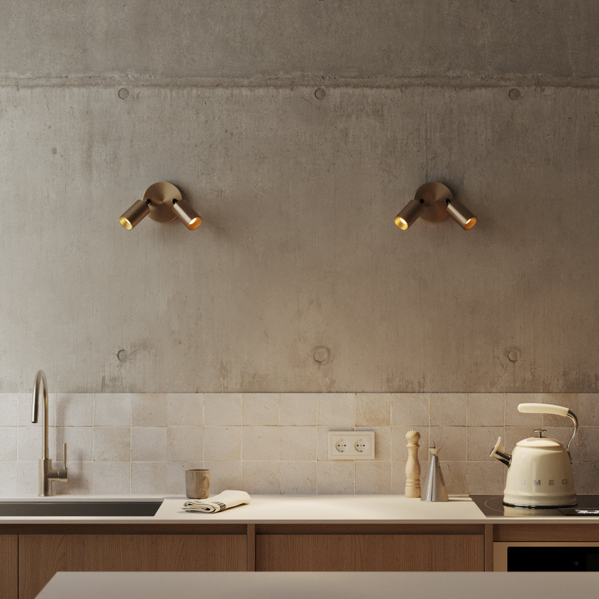 Lampada da parete o soffitto con 2 faretti GU10 Bispot orientabili - Bronzo satinato