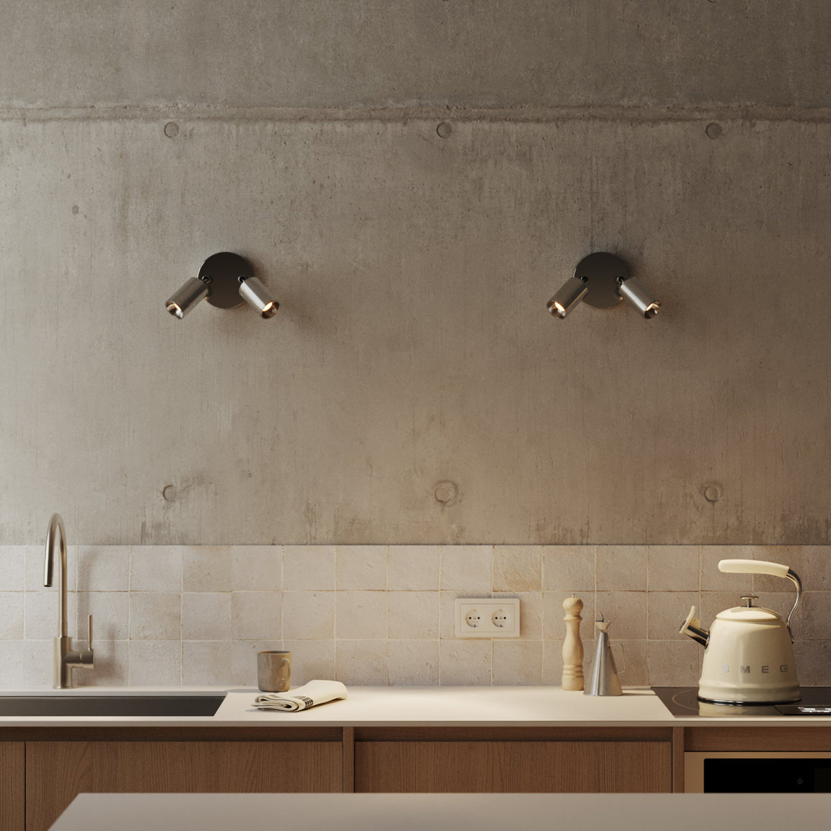Lampada da parete o soffitto con 2 faretti GU10 Bispot orientabili - Cromo satinato - Creative Cables