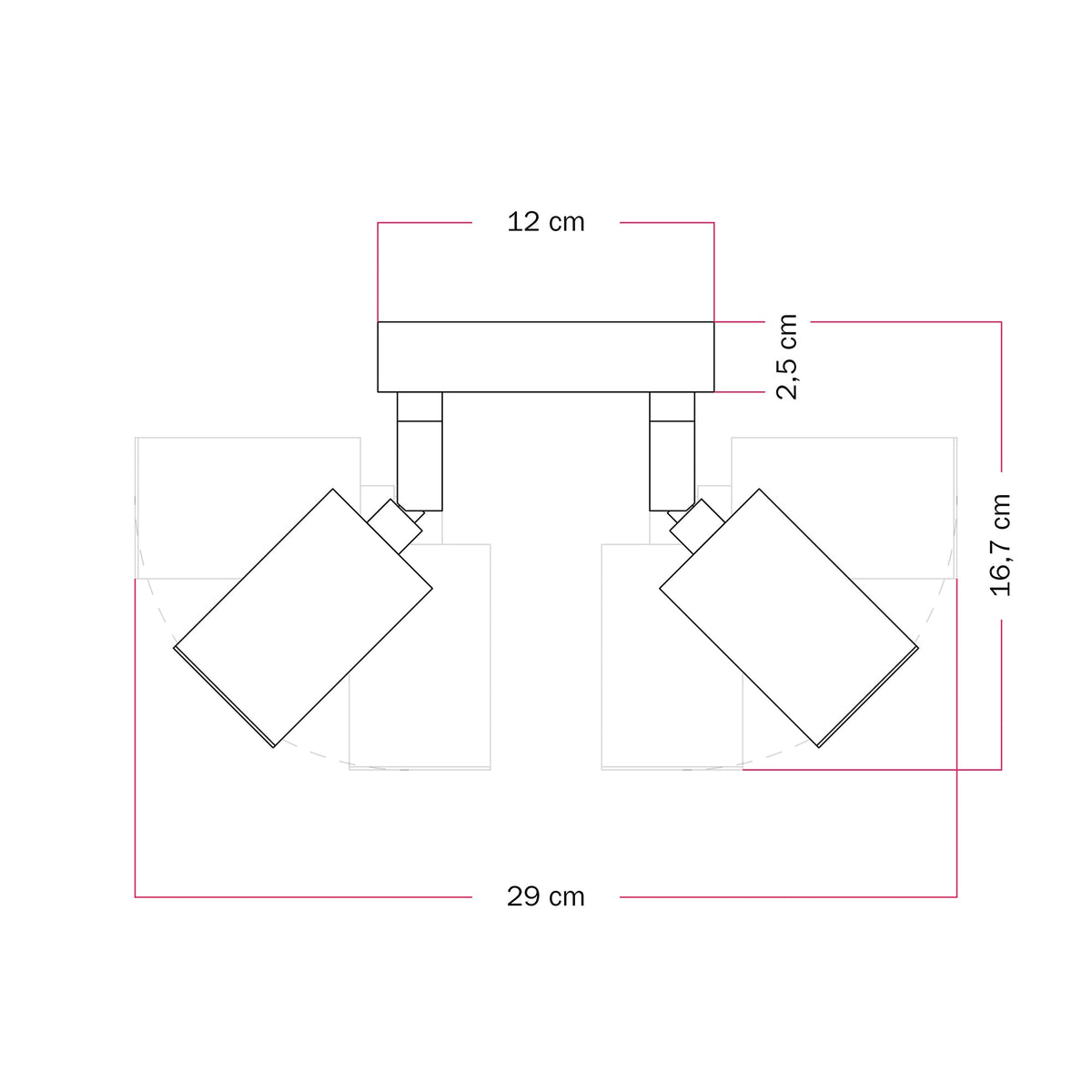 Lampada da parete o soffitto con 2 faretti GU10 Bispot orientabili - Nero / Rame satinato - Creative Cables