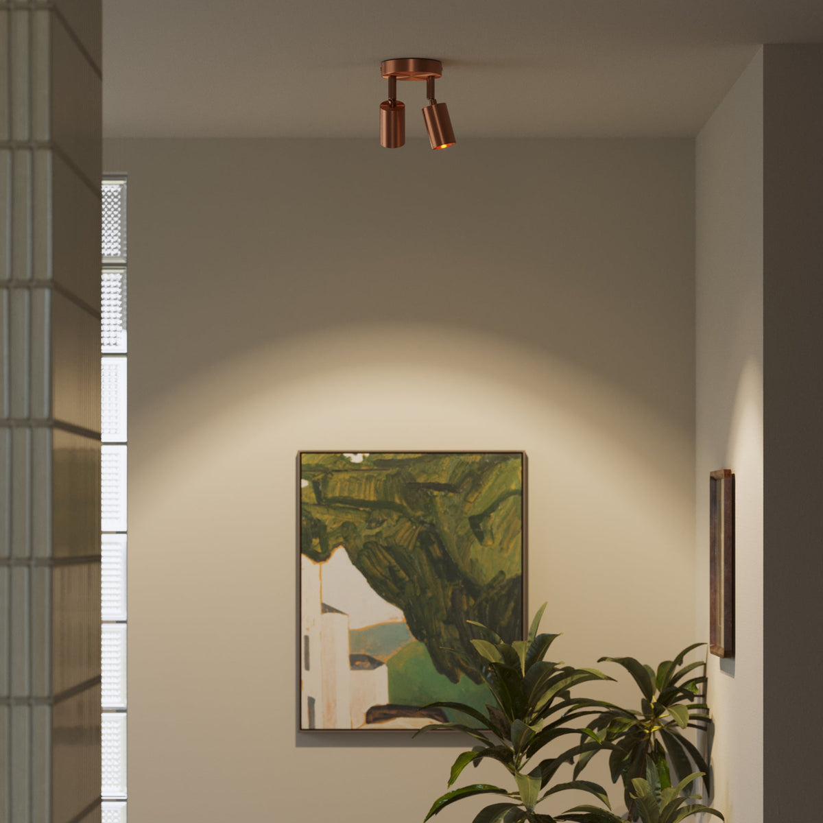 Lampada da parete o soffitto con 2 faretti GU10 Bispot orientabili - Rame satinato - Creative Cables